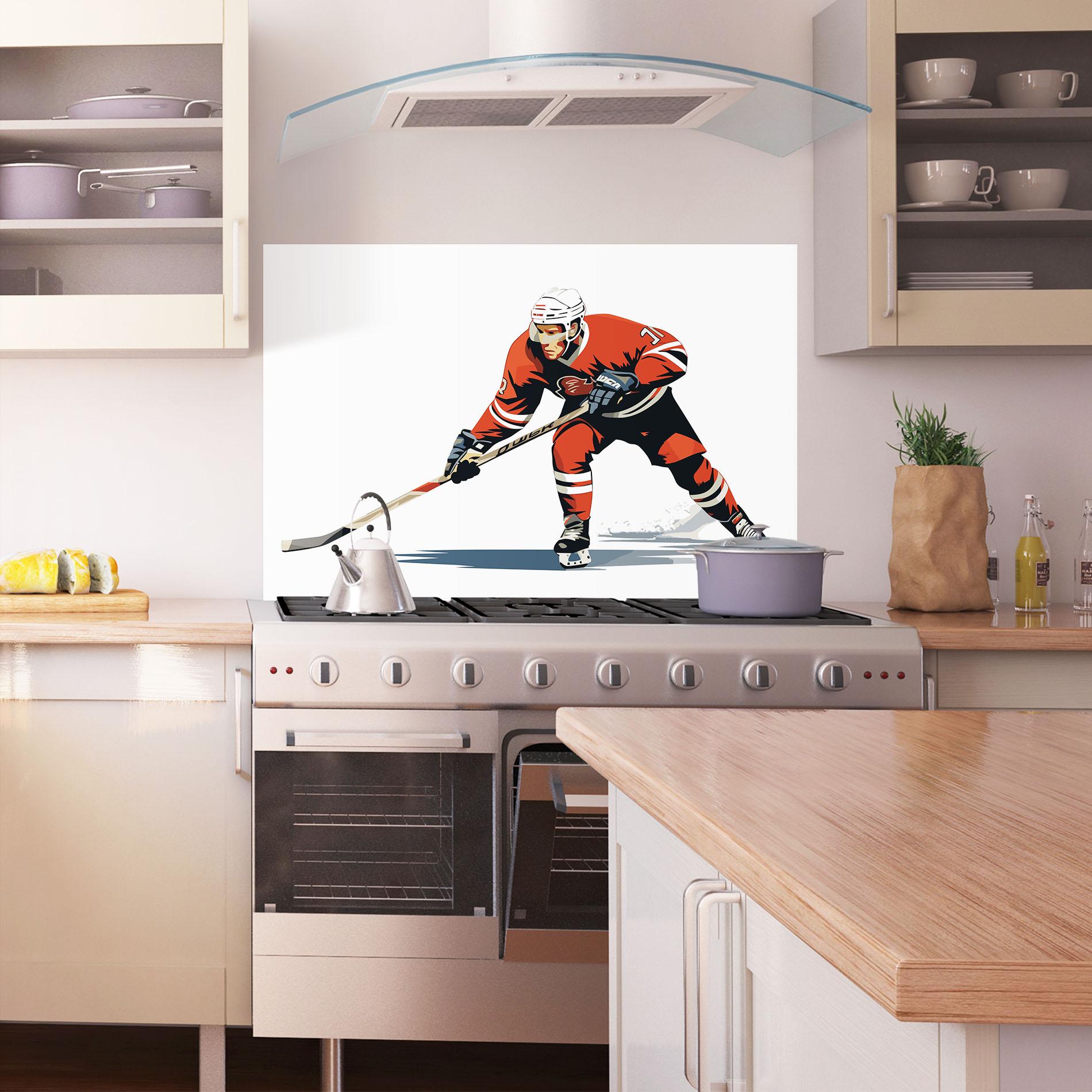 Konyhai üveg hátfal Hockey Orange Player mockup 1