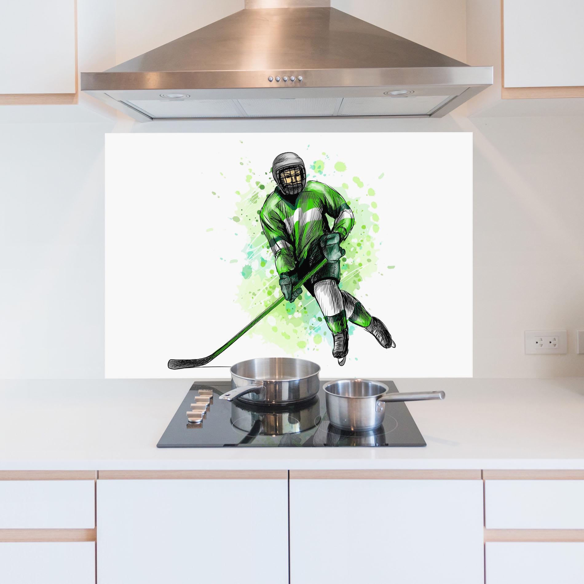 Konyhai üveg hátfal Green Hockey mockup 5