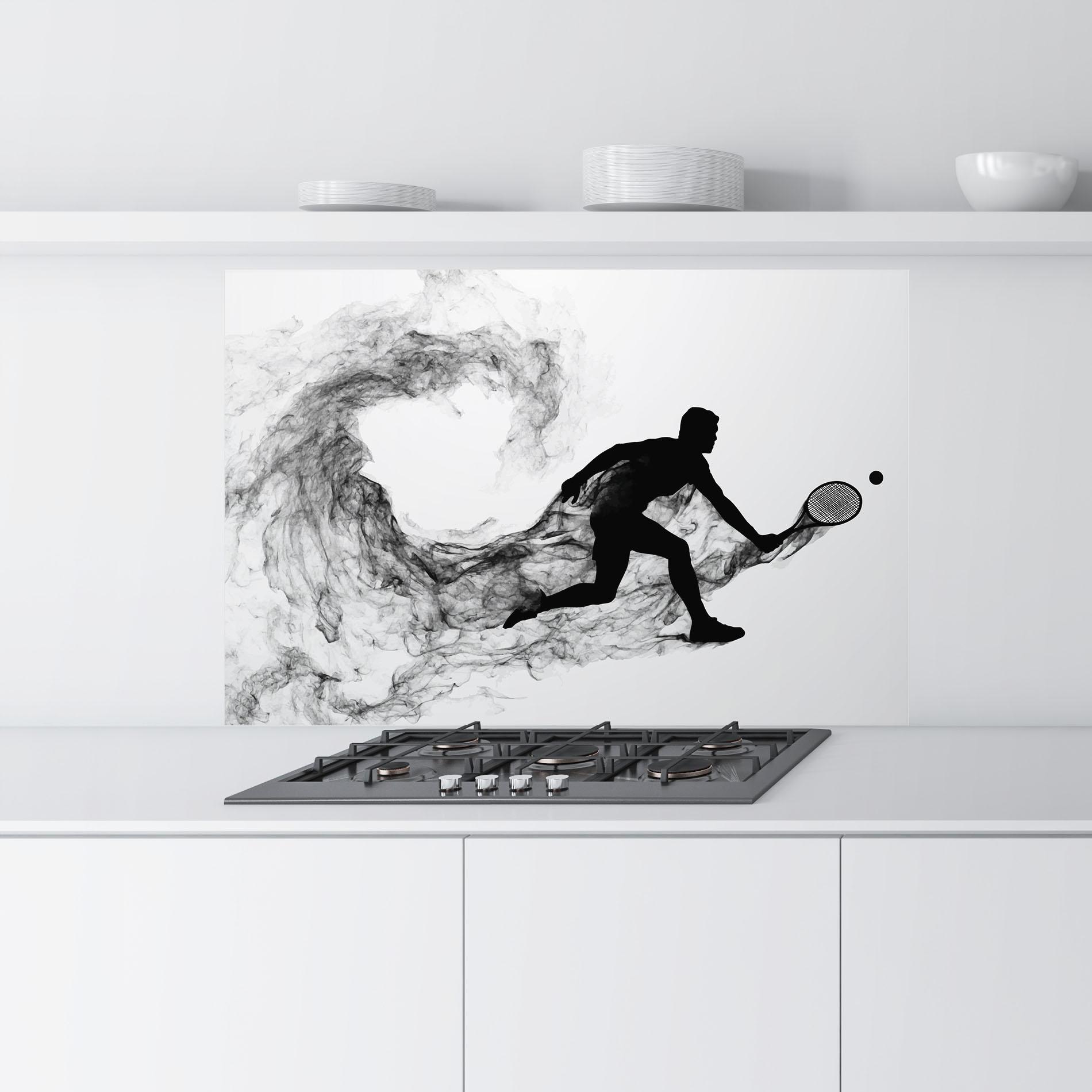 Konyhai üveg hátfal Black Smoke Tennis mockup 9