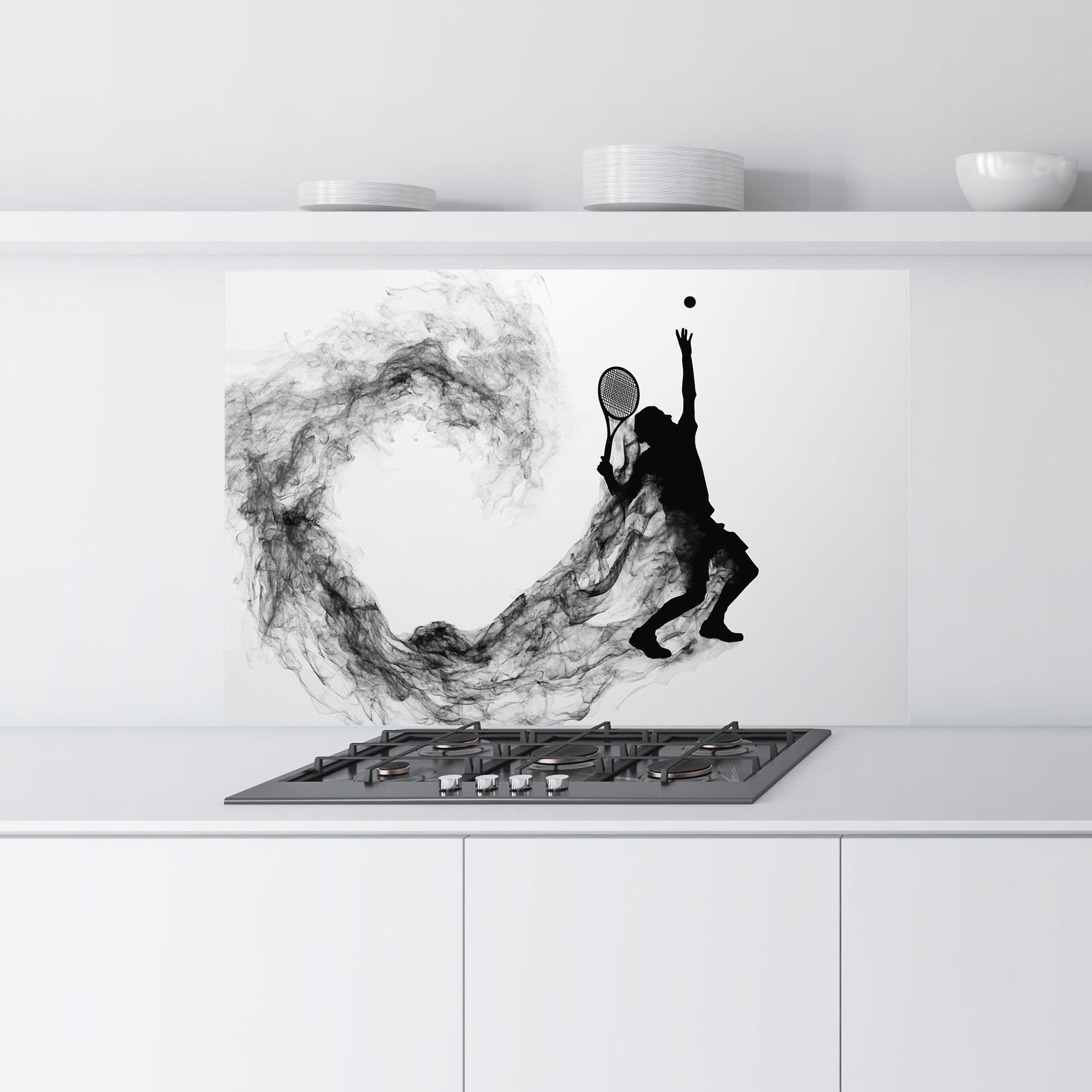 Konyhai üveg hátfal Tennis Black Smoke mockup 9