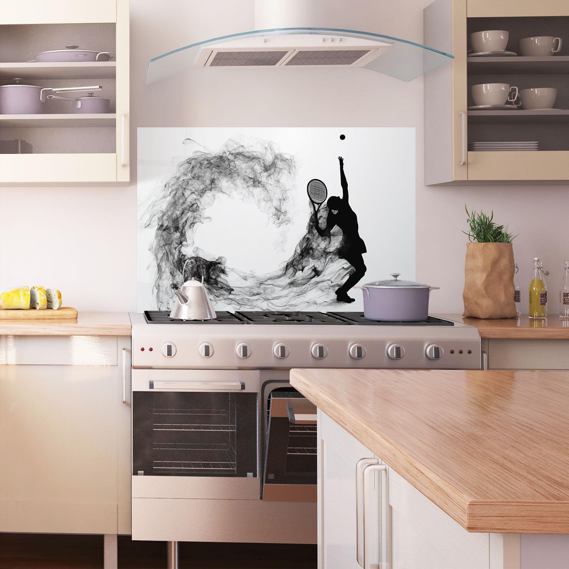 Konyhai üveg hátfal Black Tennis Smoke mockup 1