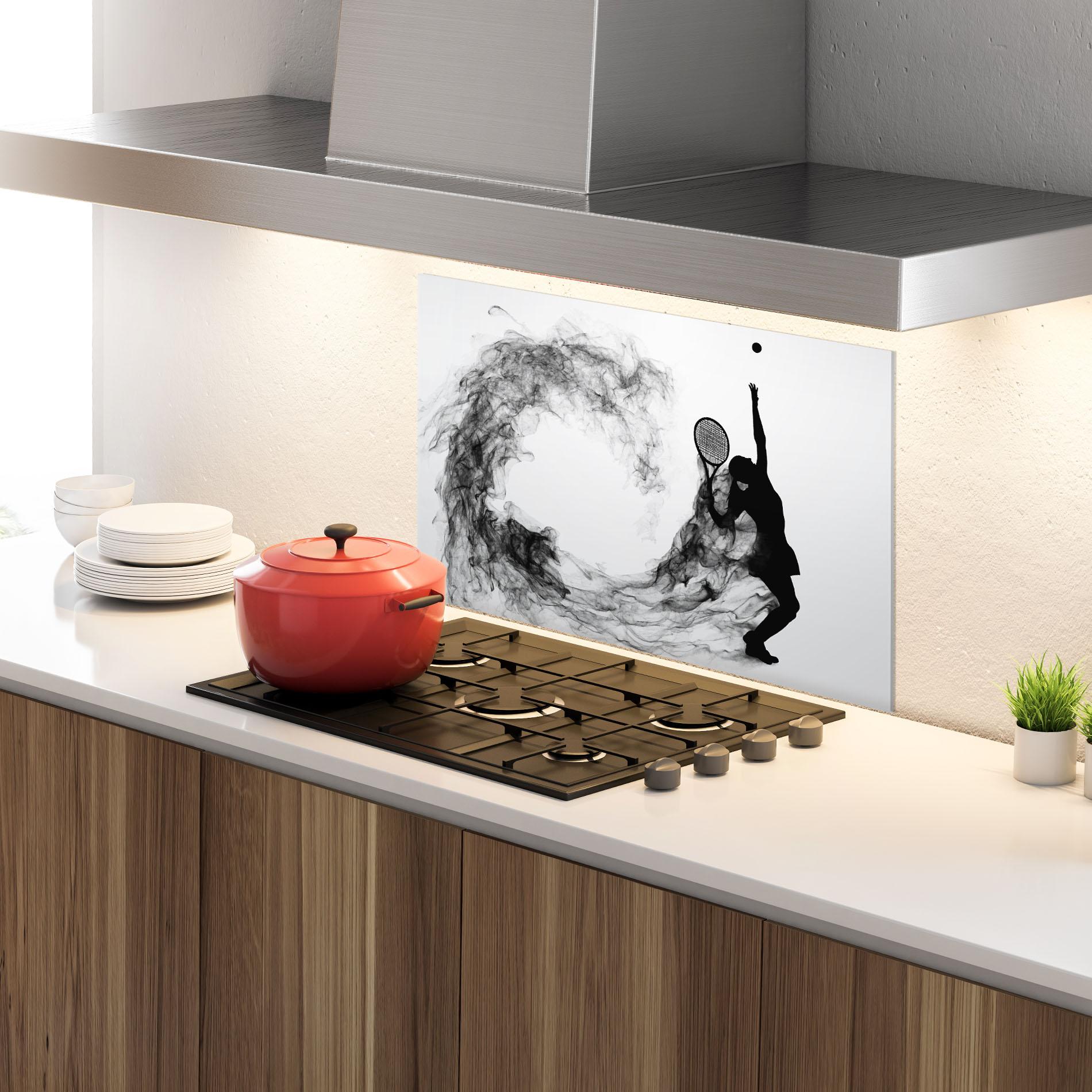Konyhai üveg hátfal Black Tennis Smoke mockup 4