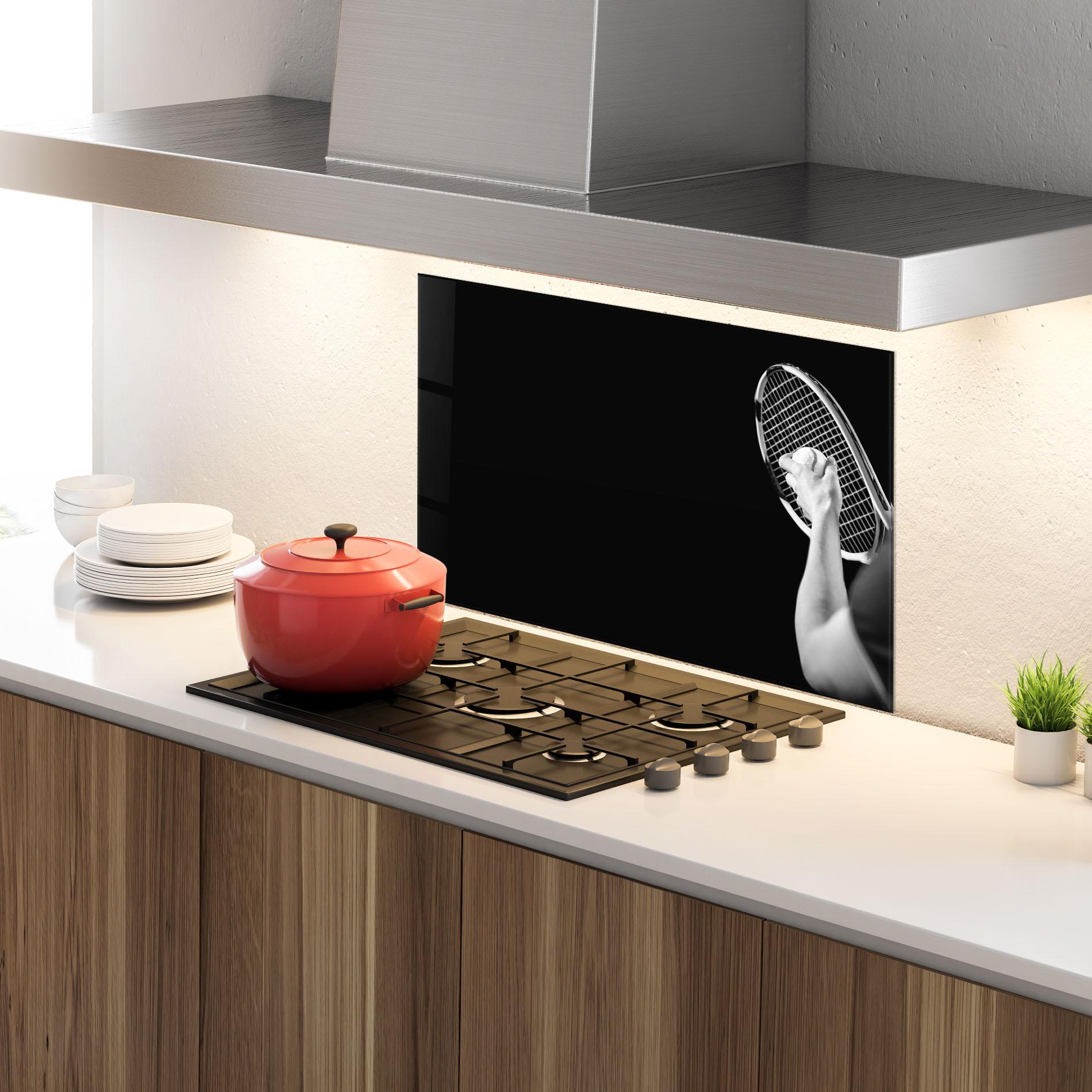 Konyhai üveg hátfal Grey Tennis Racket mockup 4