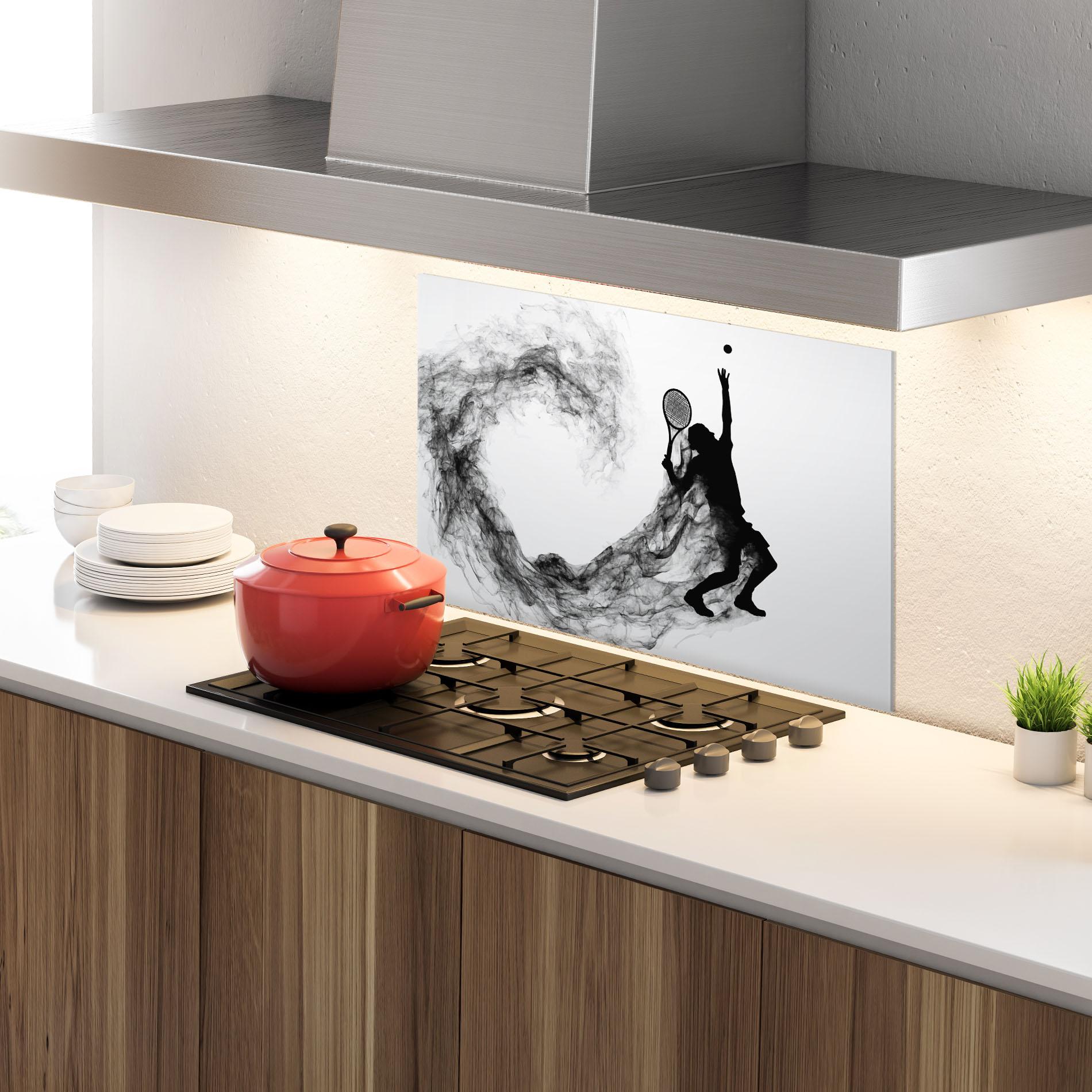 Konyhai üveg hátfal Tennis Black Smoke mockup 4