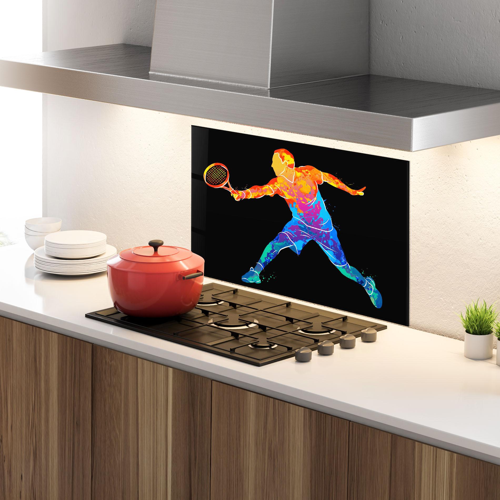 Konyhai üveg hátfal Tennis Orange Blue mockup 4