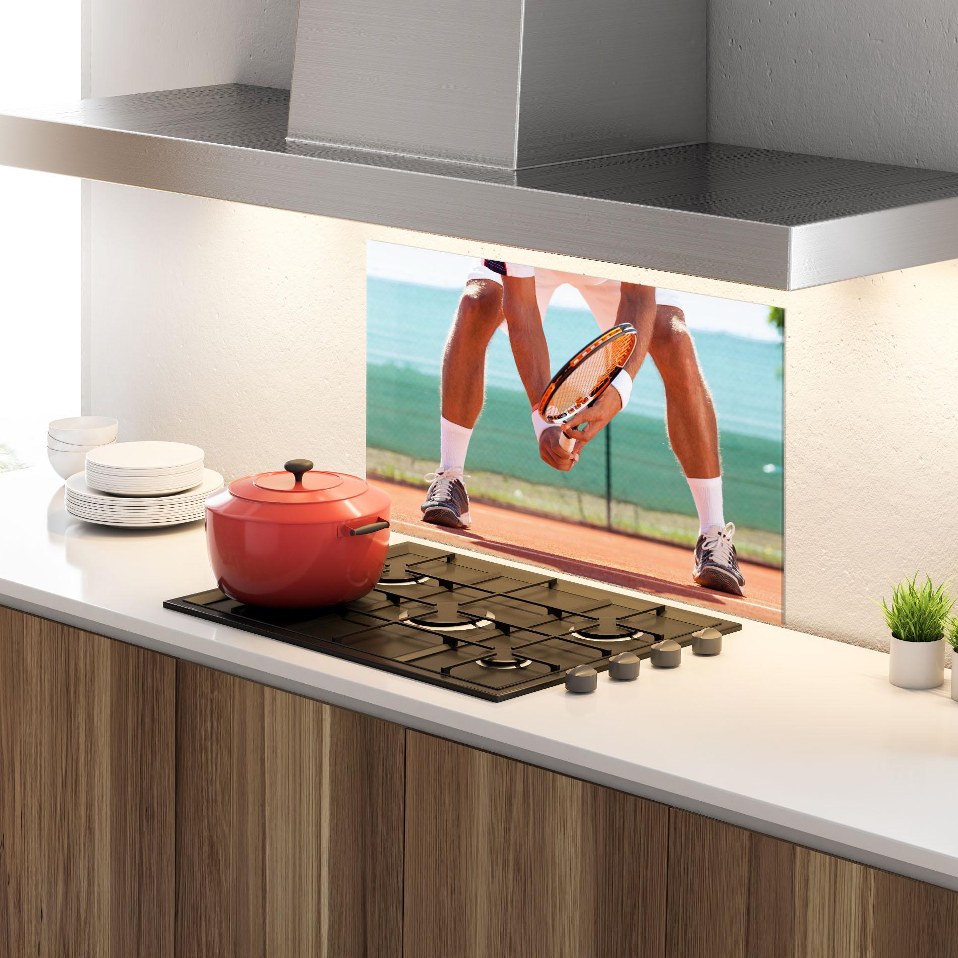 Konyhai üveg hátfal Tennis Player In Action mockup 4