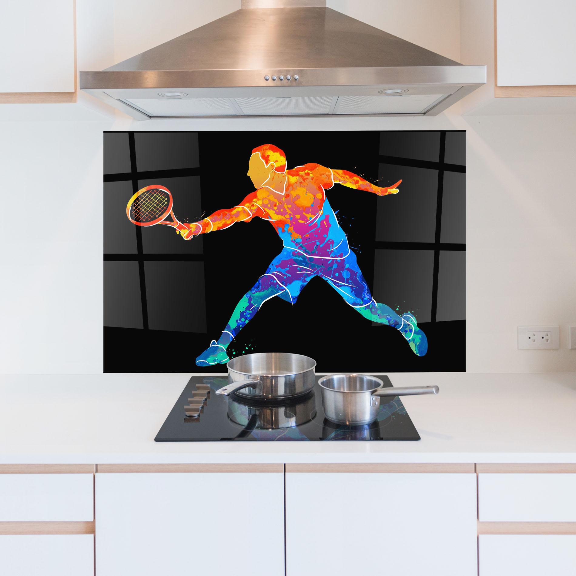 Konyhai üveg hátfal Tennis Orange Blue mockup 5