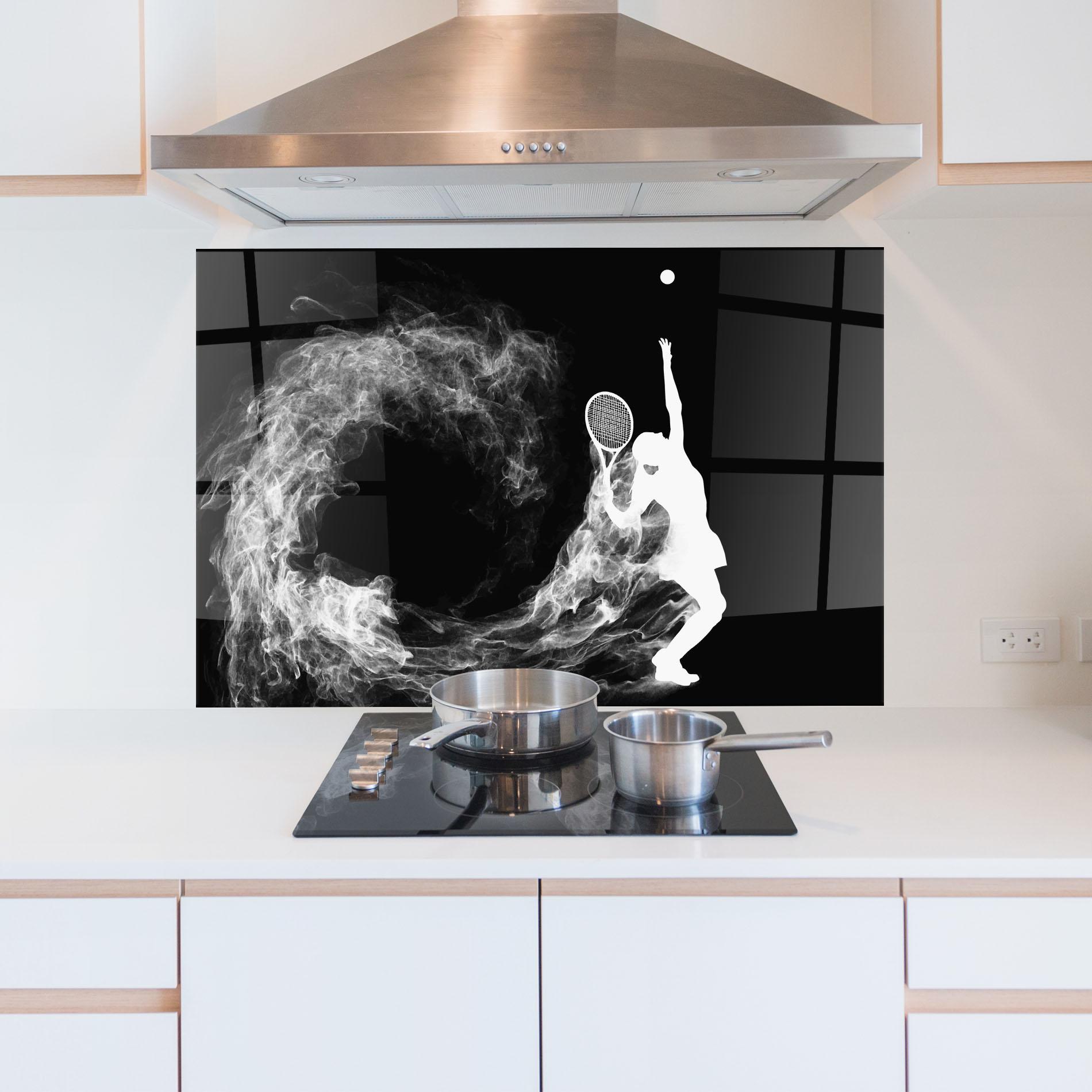 Konyhai üveg hátfal White Tennis Smoke mockup 5