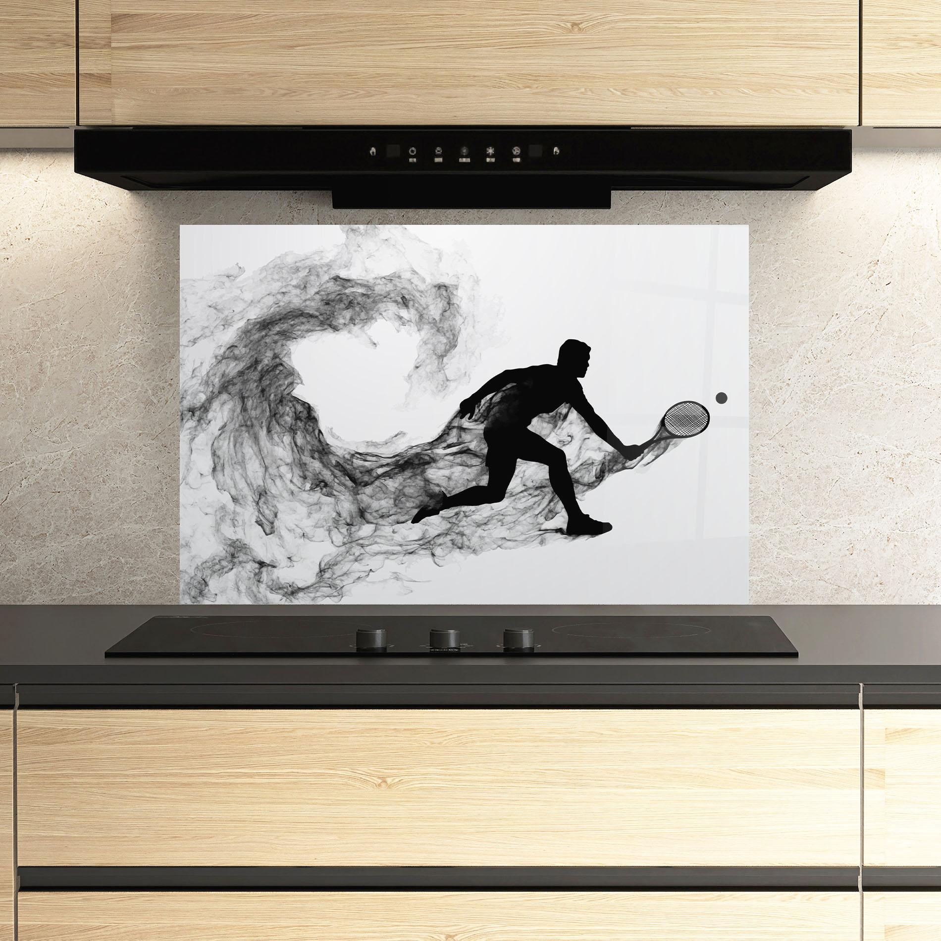 Konyhai üveg hátfal Black Smoke Tennis mockup 3