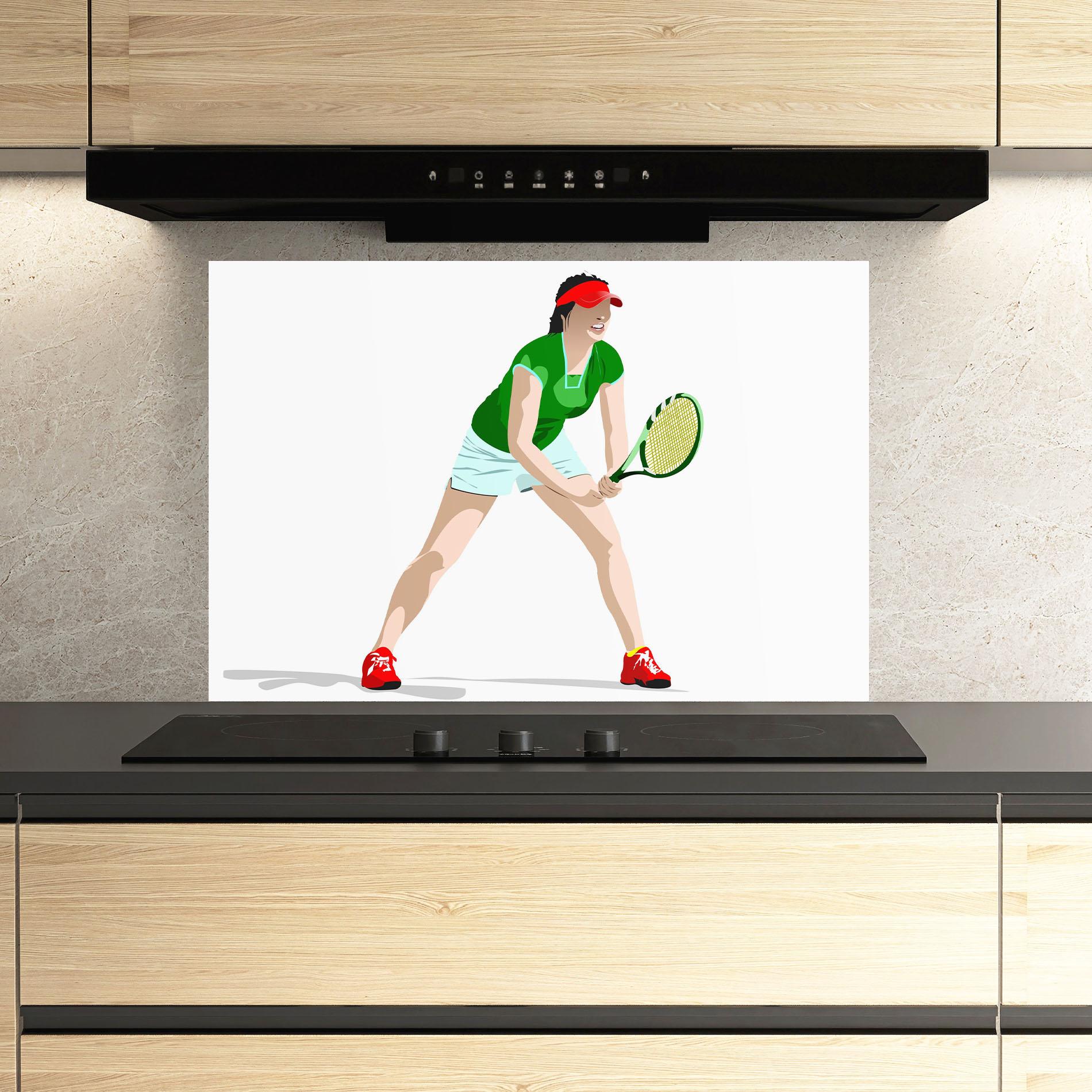 Konyhai üveg hátfal Green Tennis Racket mockup 3