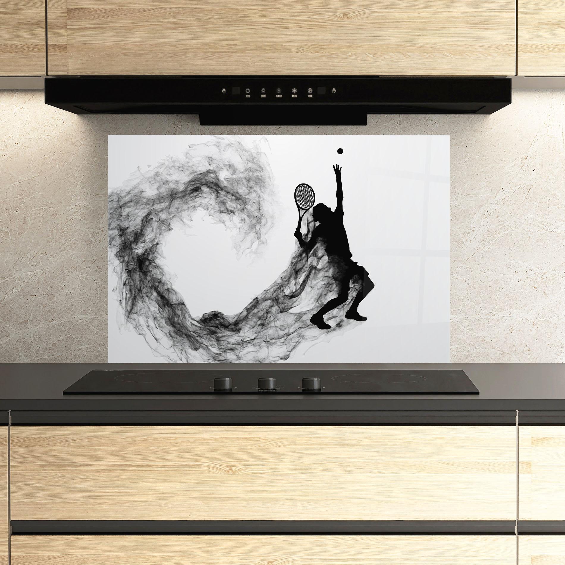 Konyhai üveg hátfal Tennis Black Smoke mockup 3