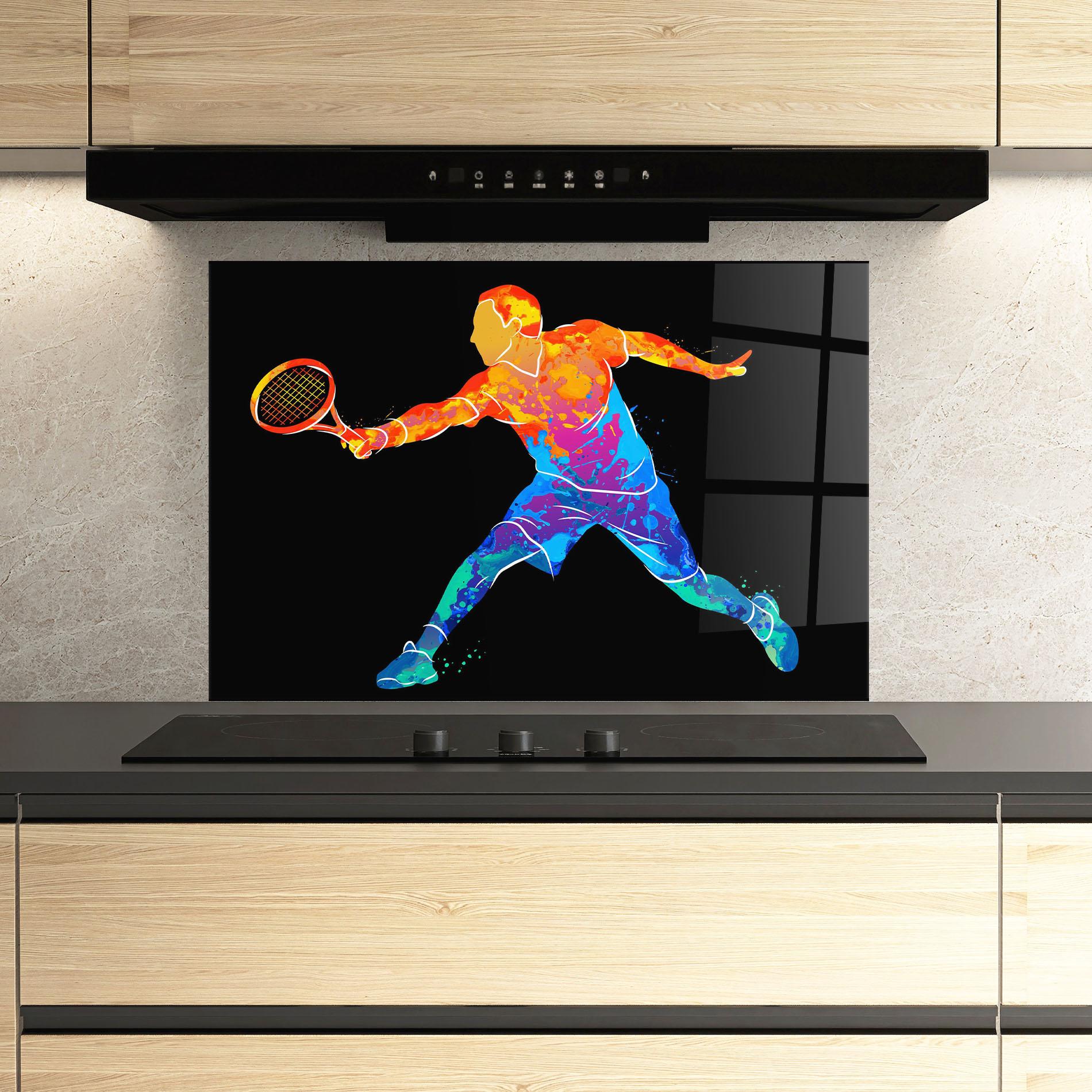 Konyhai üveg hátfal Tennis Orange Blue mockup 3