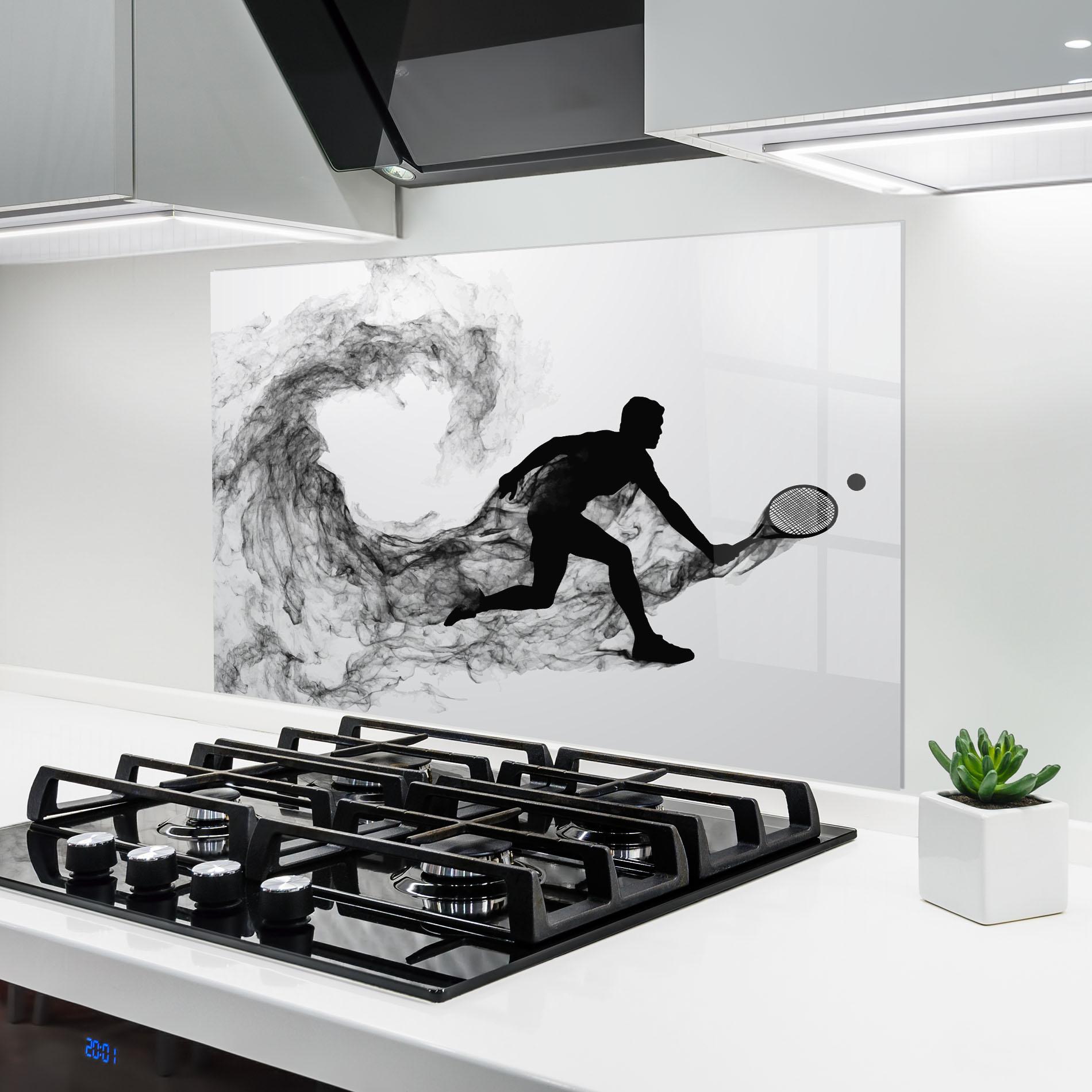 Konyhai üveg hátfal Black Smoke Tennis mockup 6