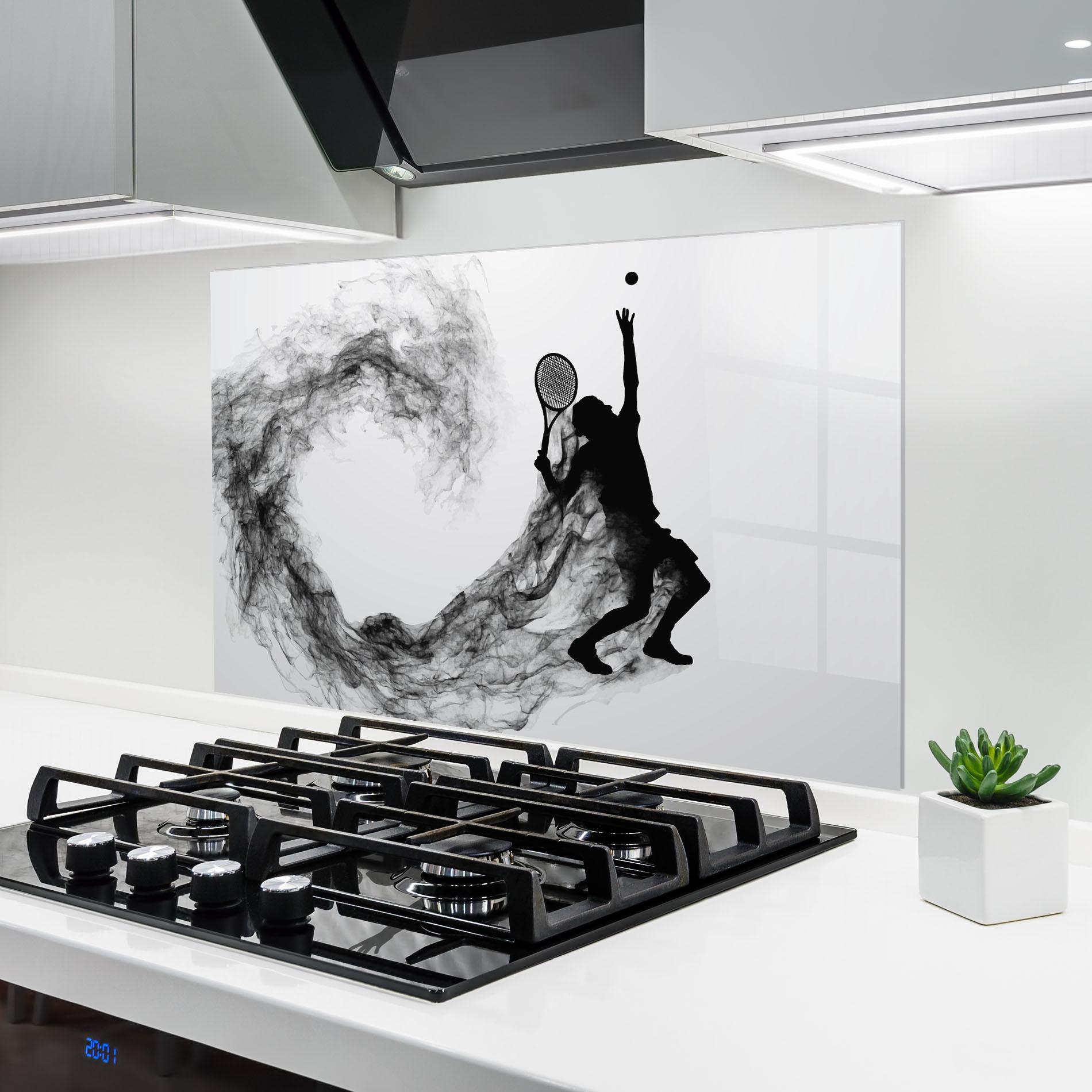 Konyhai üveg hátfal Tennis Black Smoke mockup 6