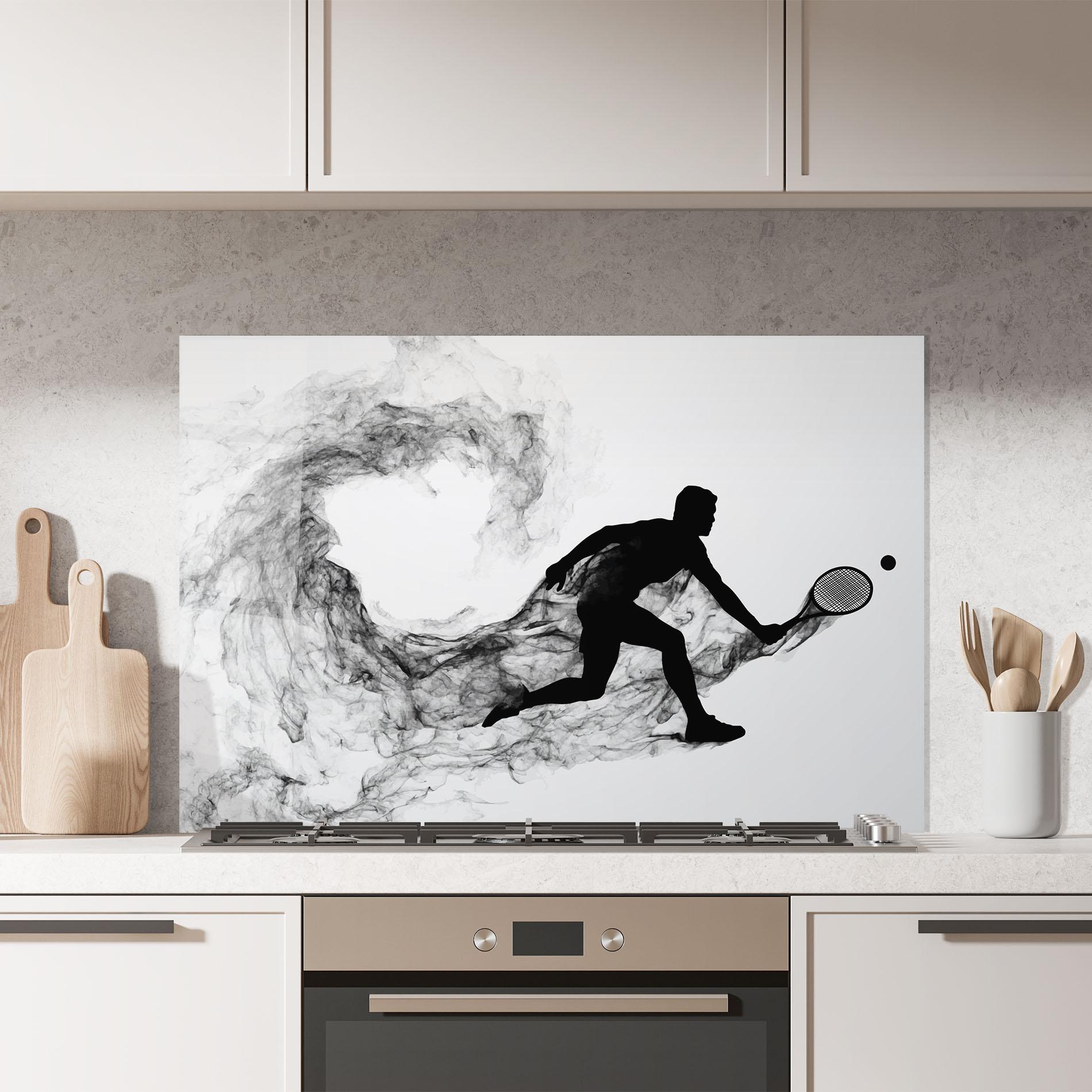 Konyhai üveg hátfal Black Smoke Tennis mockup 7