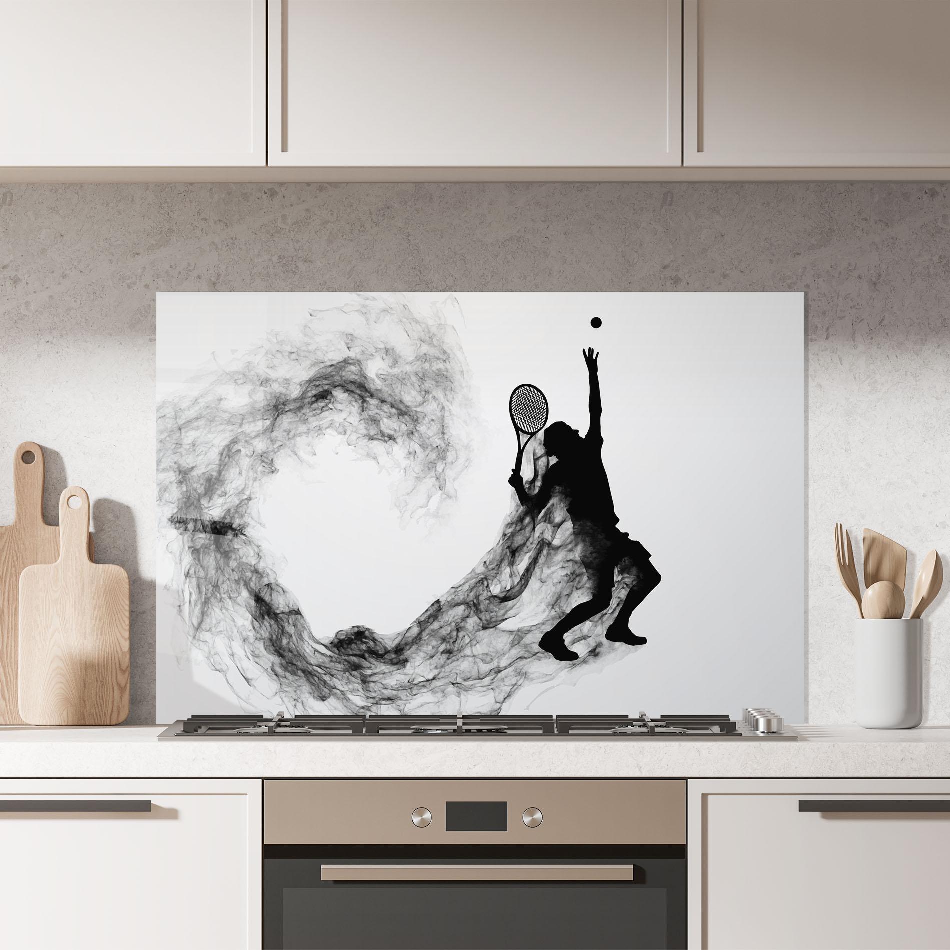 Konyhai üveg hátfal Tennis Black Smoke mockup 7