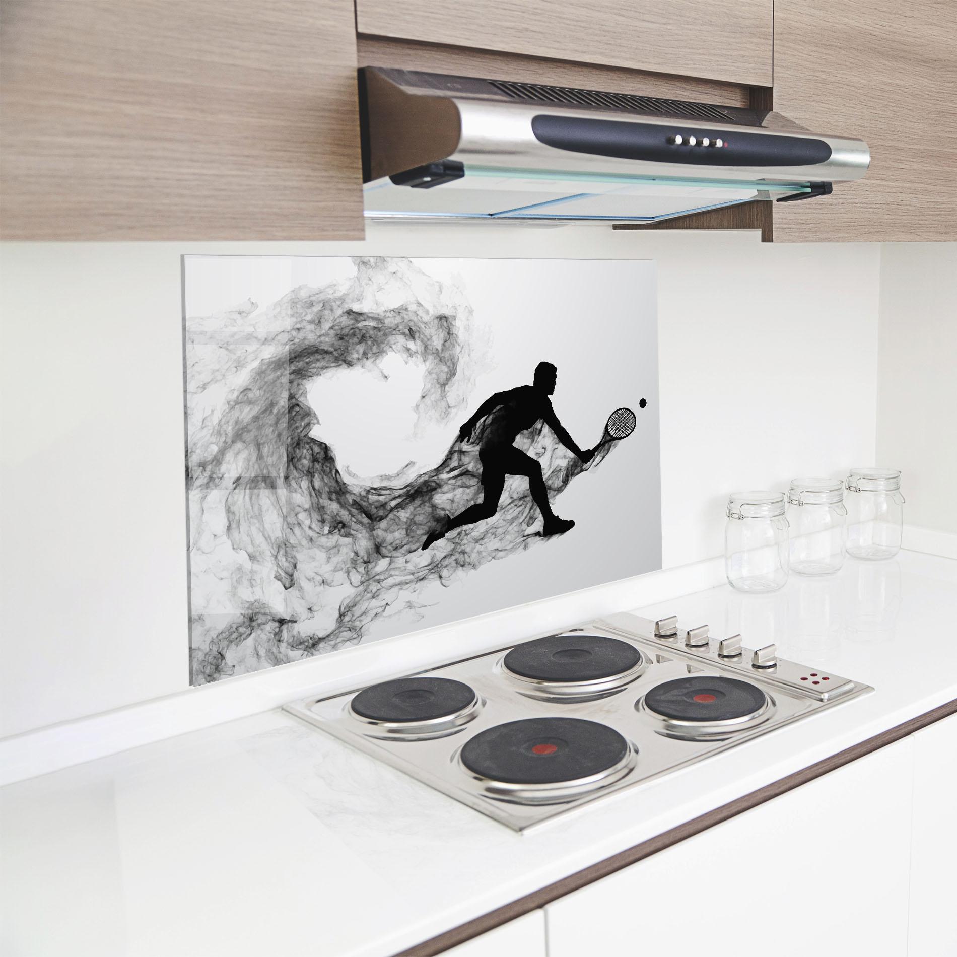 Konyhai üveg hátfal Black Smoke Tennis mockup 8