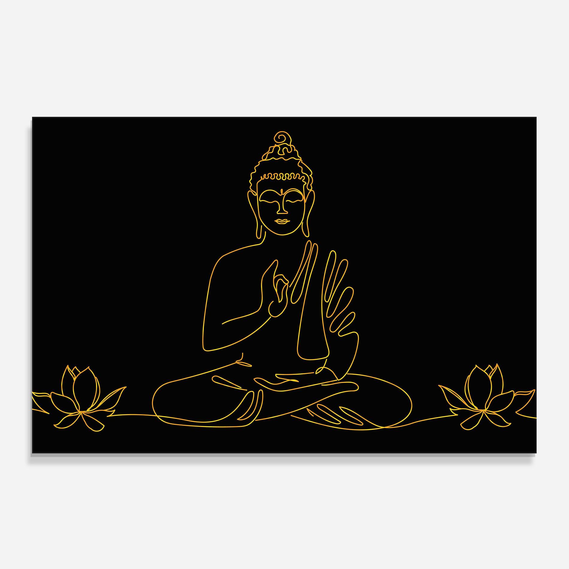 Konyhai üveg hátfal Buddha Gold Line mockup 0