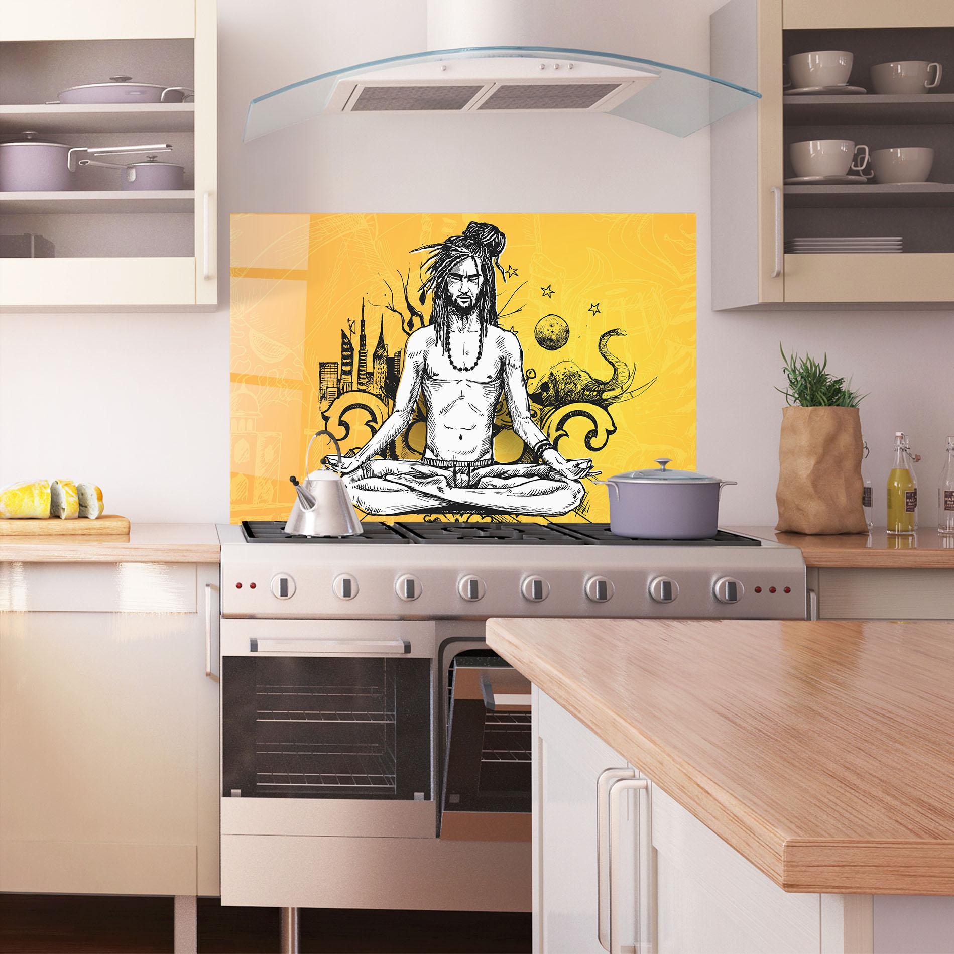 Konyhai üveg hátfal Orange Meditation mockup 1