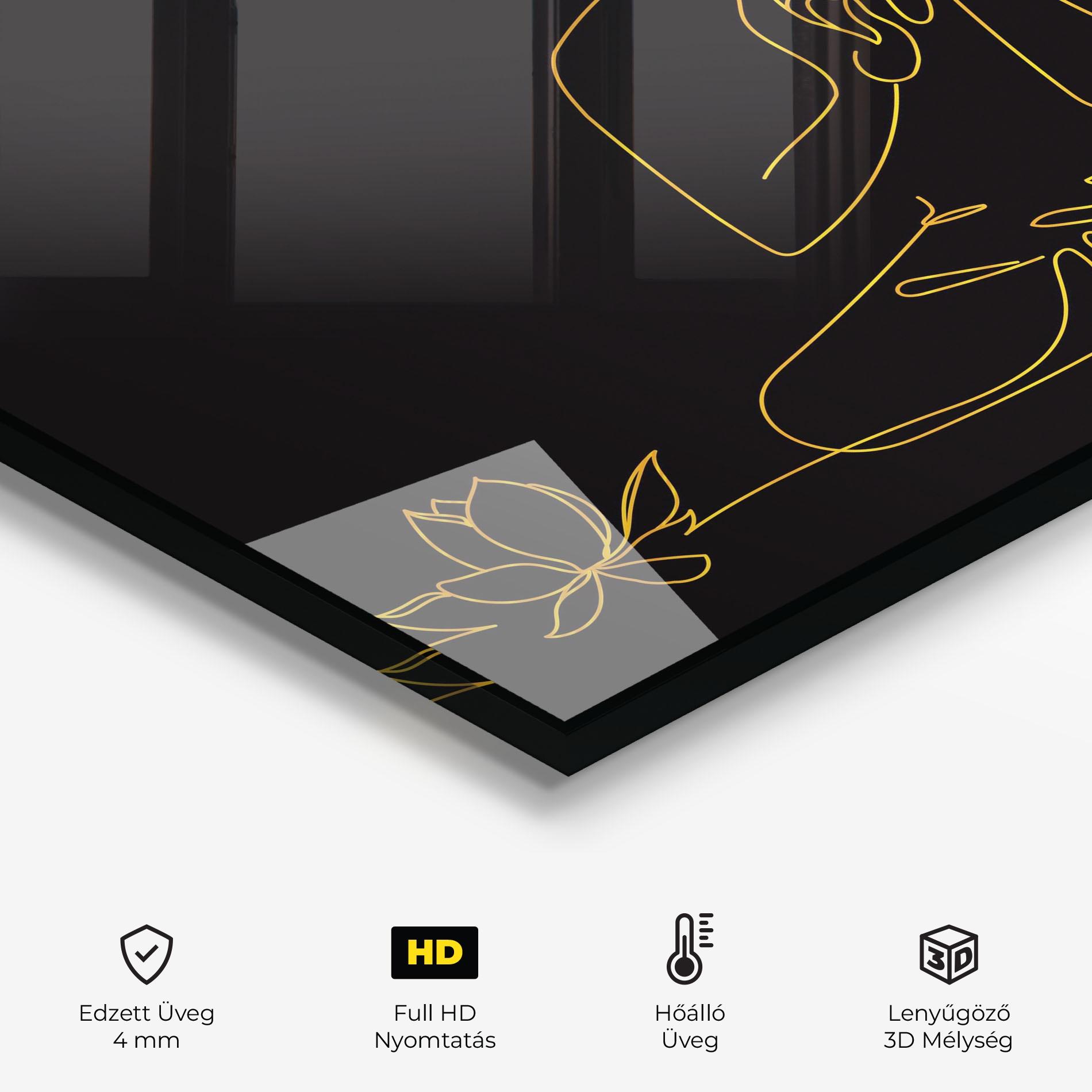 Konyhai üveg hátfal Buddha Gold Line mockup 2