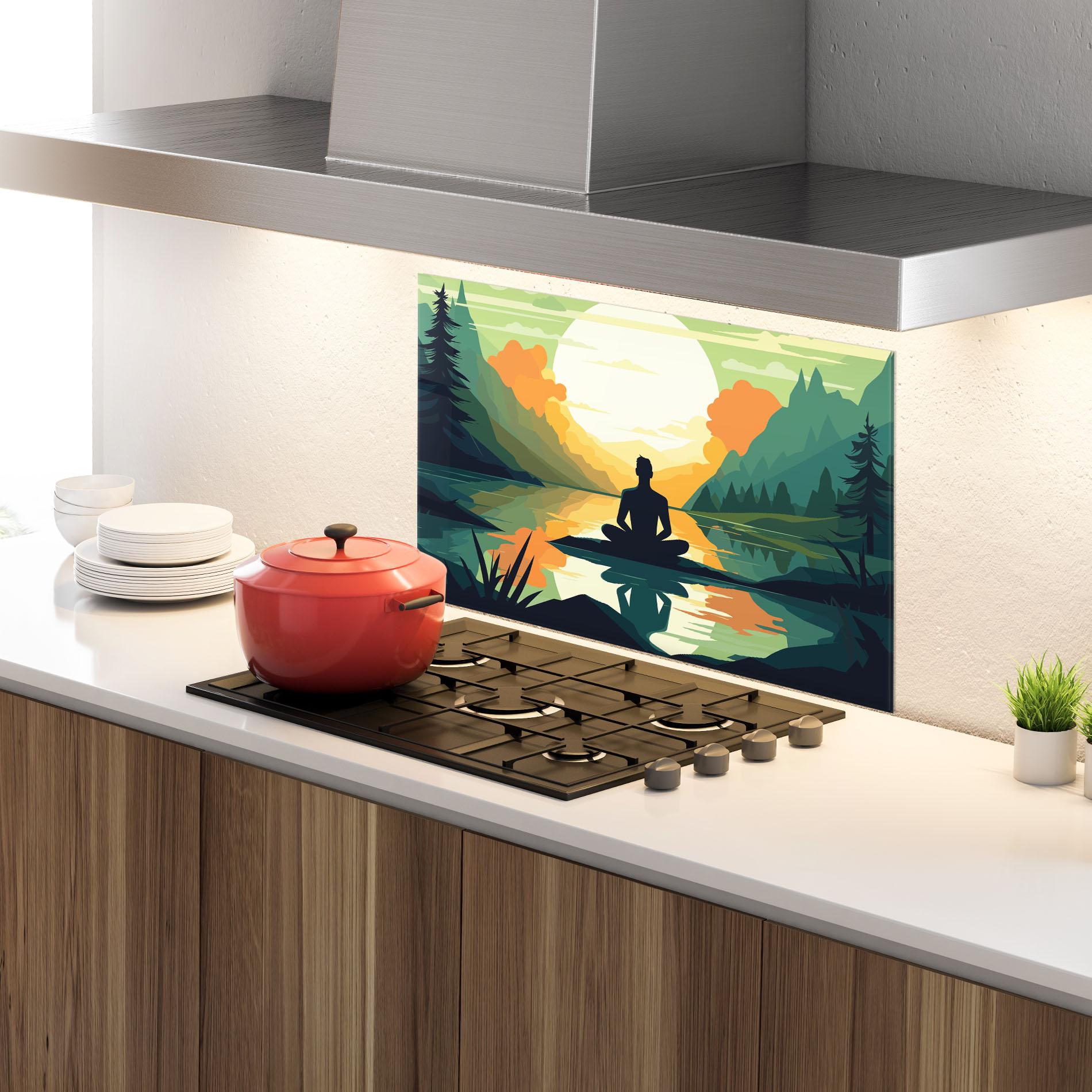 Konyhai üveg hátfal Forest Yoga mockup 4