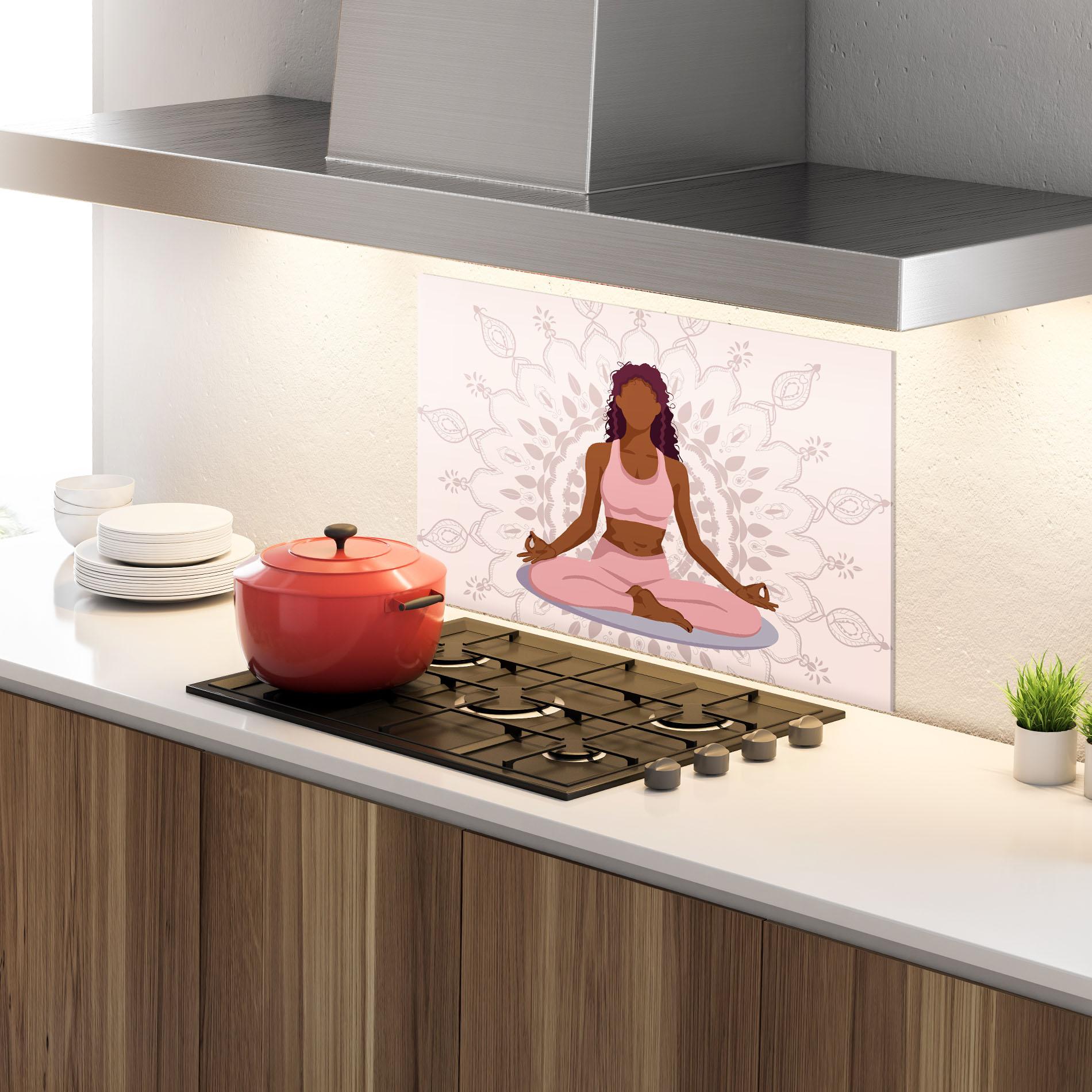 Konyhai üveg hátfal Lotus Position mockup 4