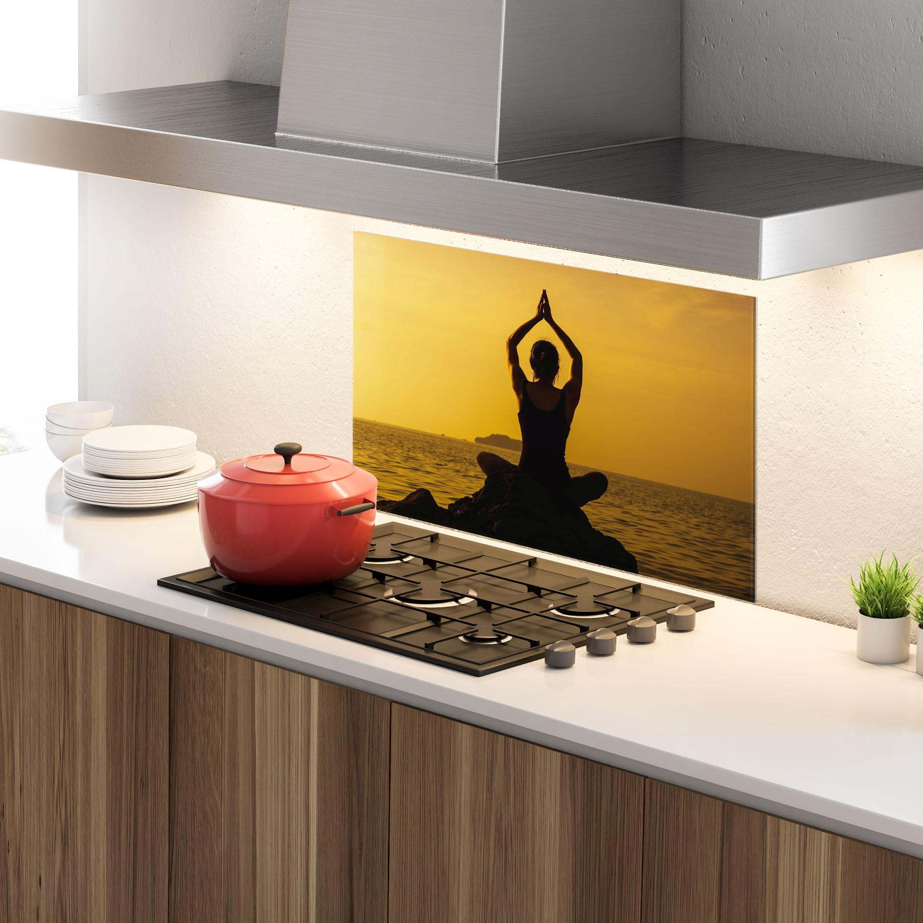 Konyhai üveg hátfal Meditation On Sunset mockup 4
