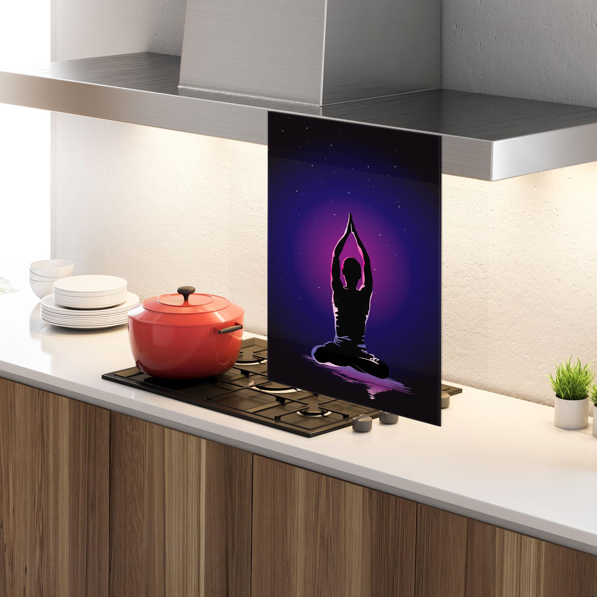 Konyhai üveg hátfal Pretty Sky Yoga mockup 4