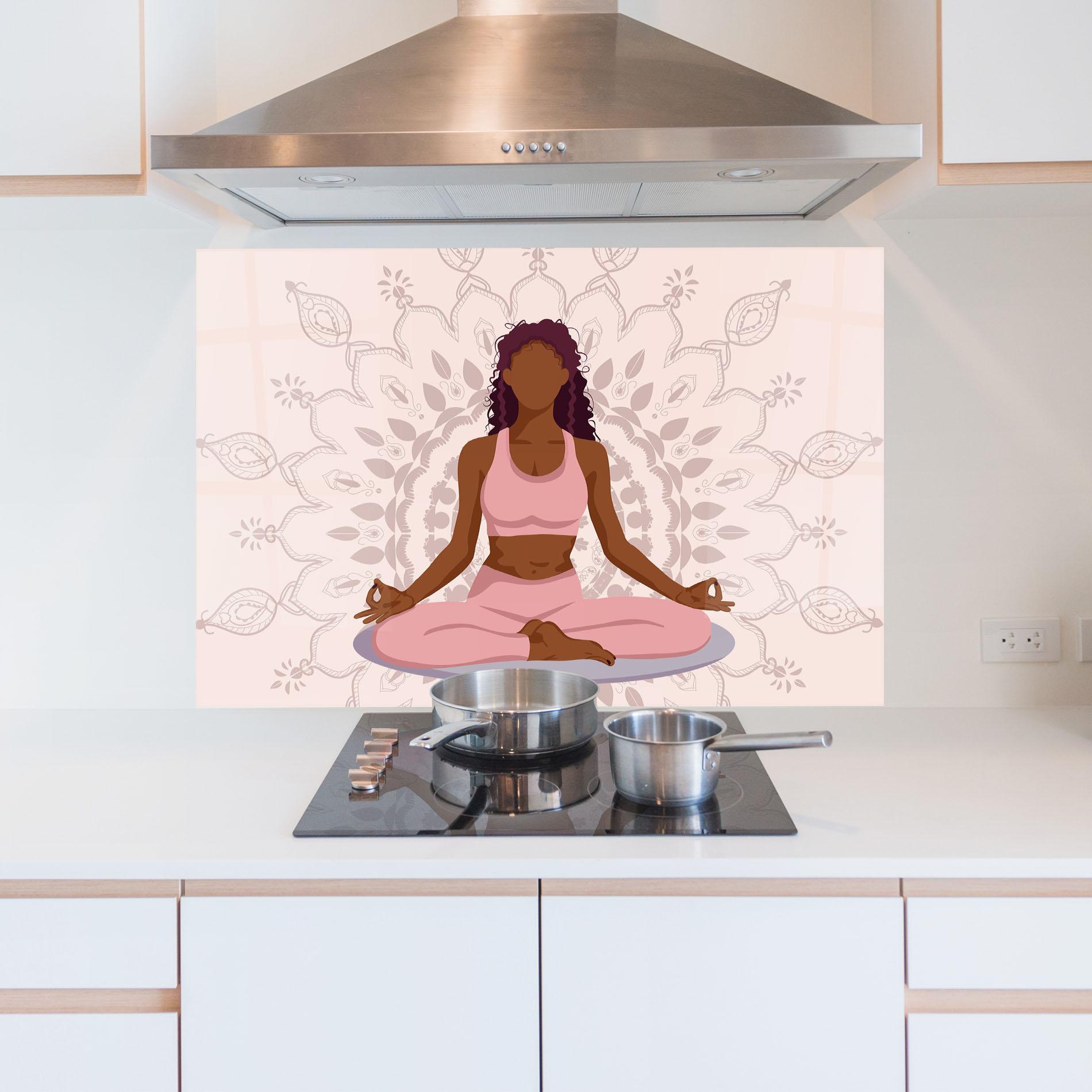 Konyhai üveg hátfal Lotus Position mockup 5