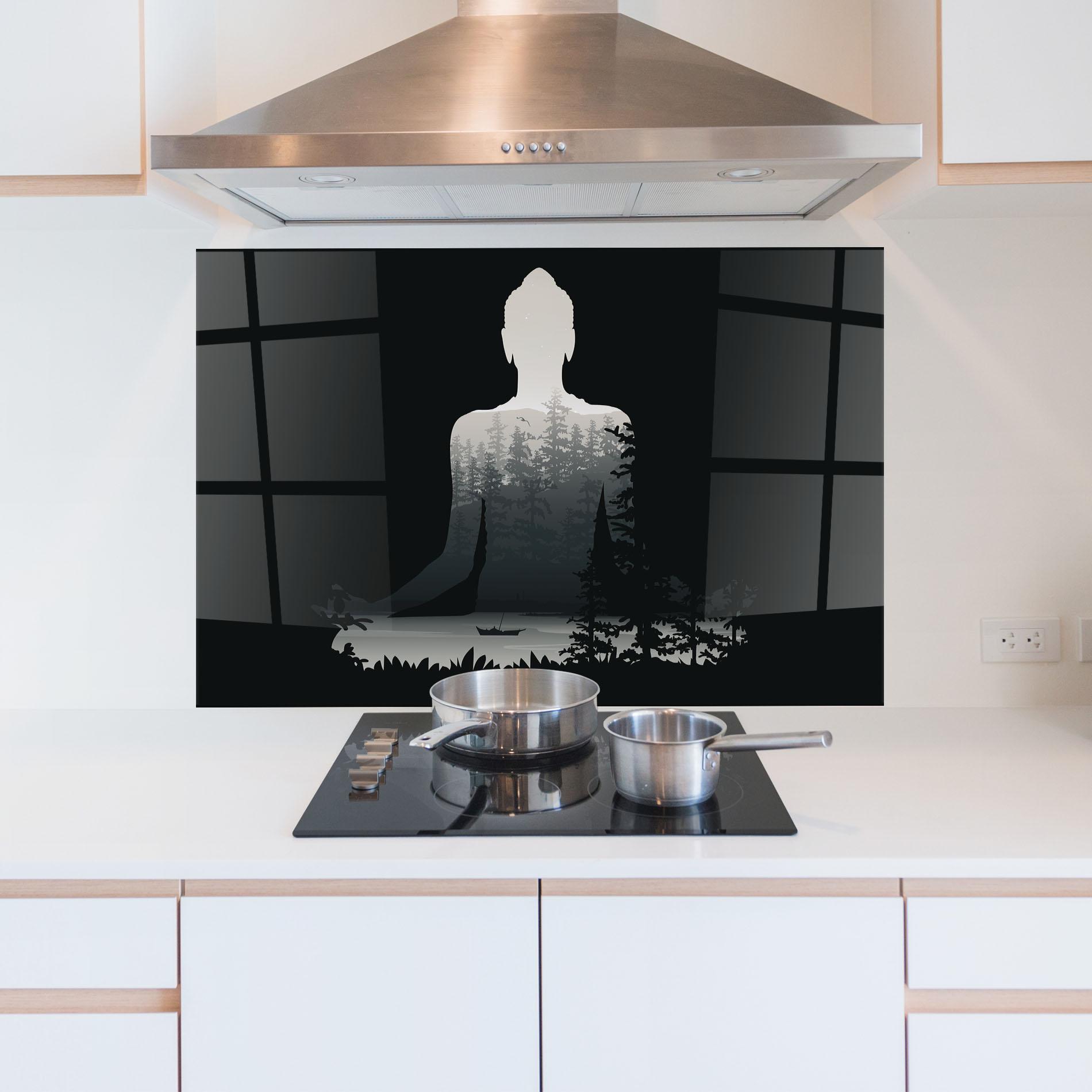 Konyhai üveg hátfal Yoga Forest mockup 5