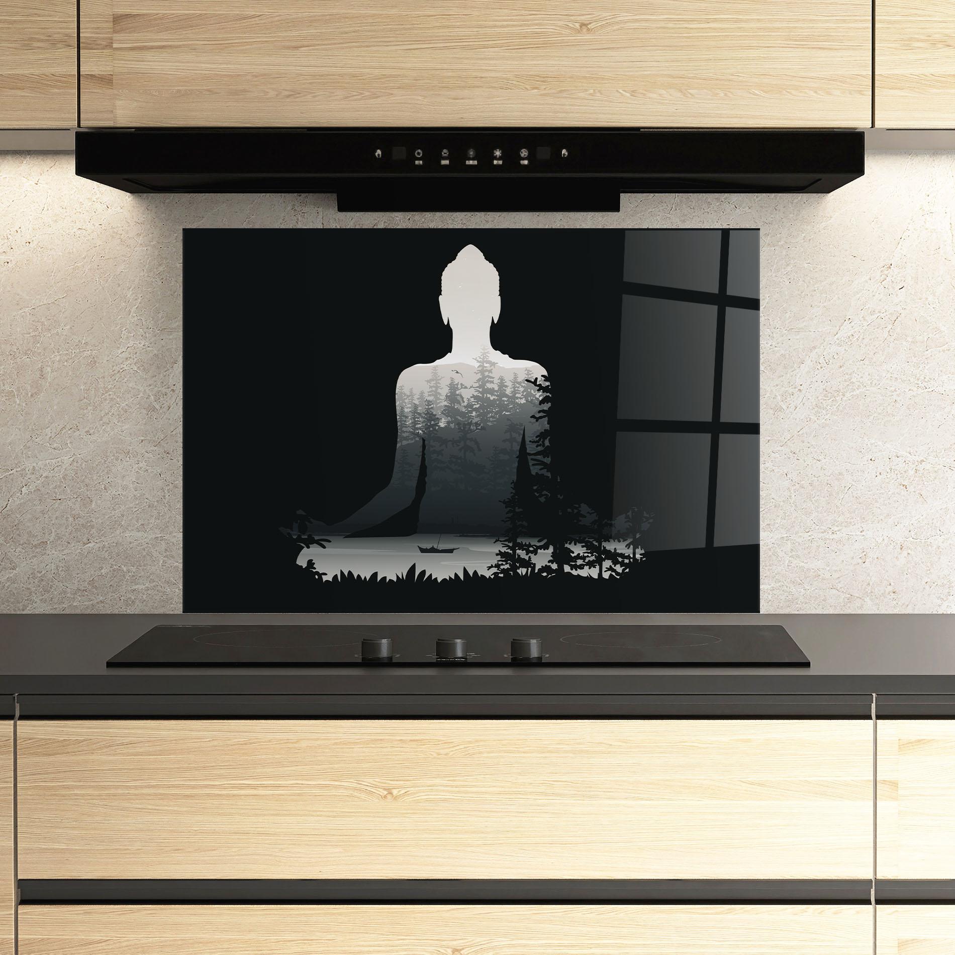 Konyhai üveg hátfal Yoga Forest mockup 3