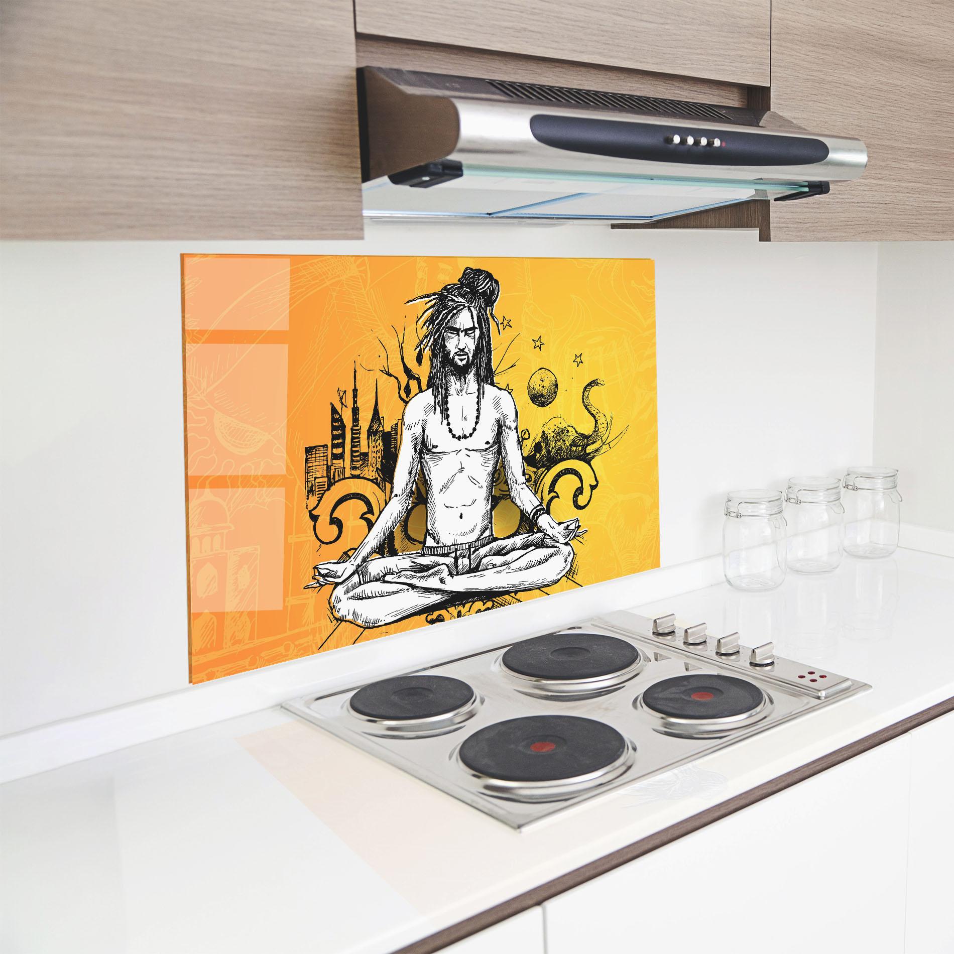 Konyhai üveg hátfal Orange Meditation mockup 8