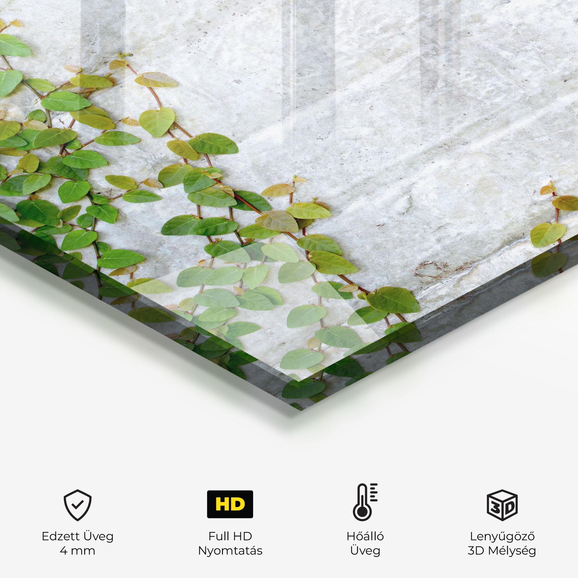 Konyhai üveg hátfal Bricks With Leaves mockup 2