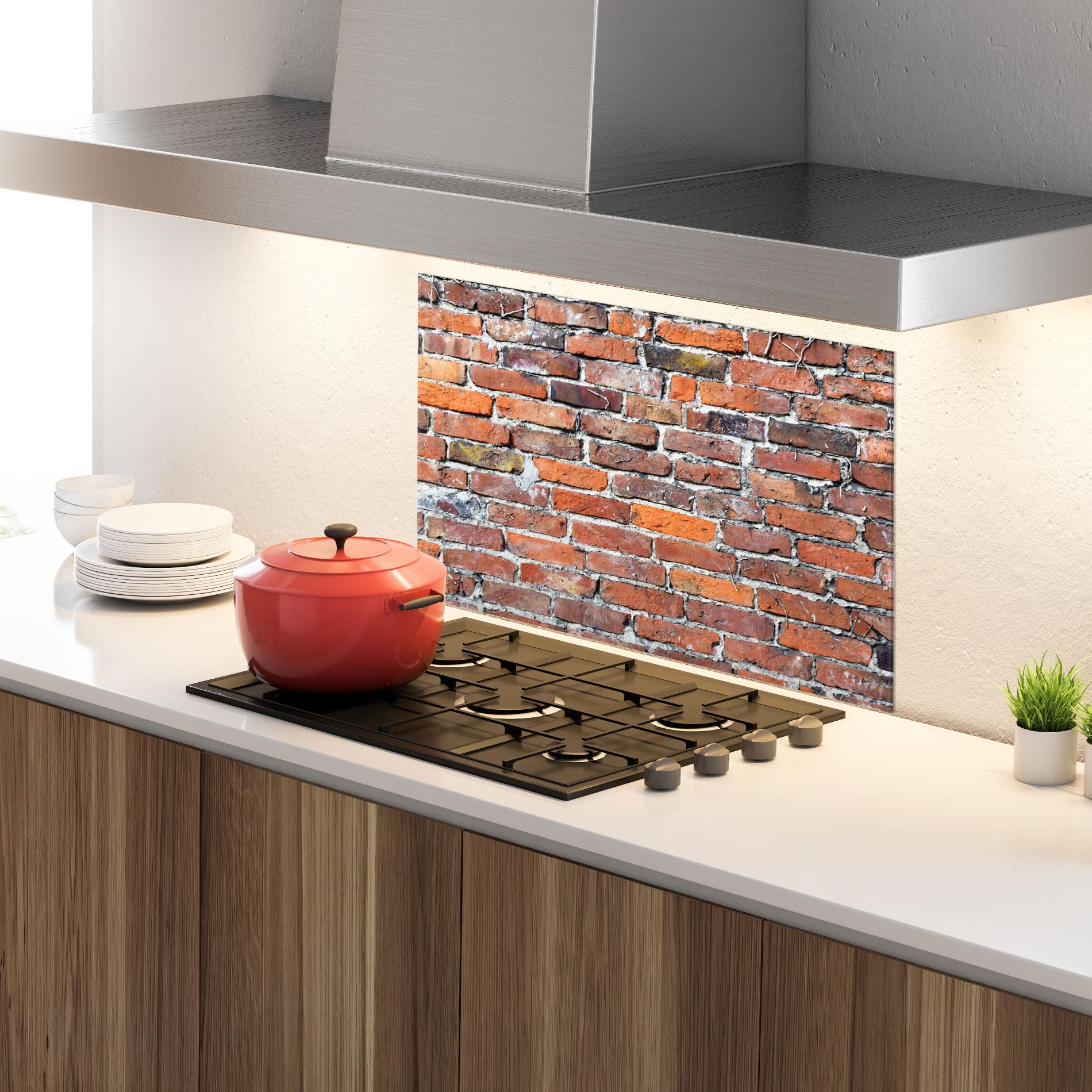 Konyhai üveg hátfal Aged Bricks mockup 4