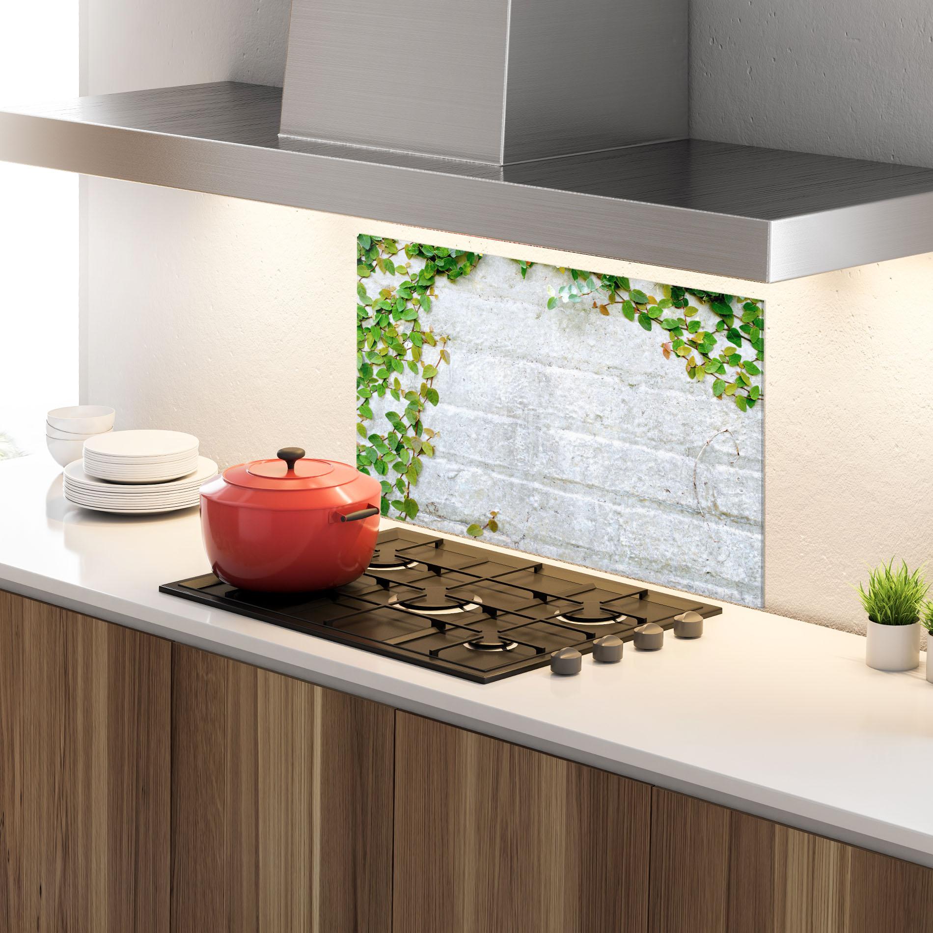 Konyhai üveg hátfal Bricks With Leaves mockup 4