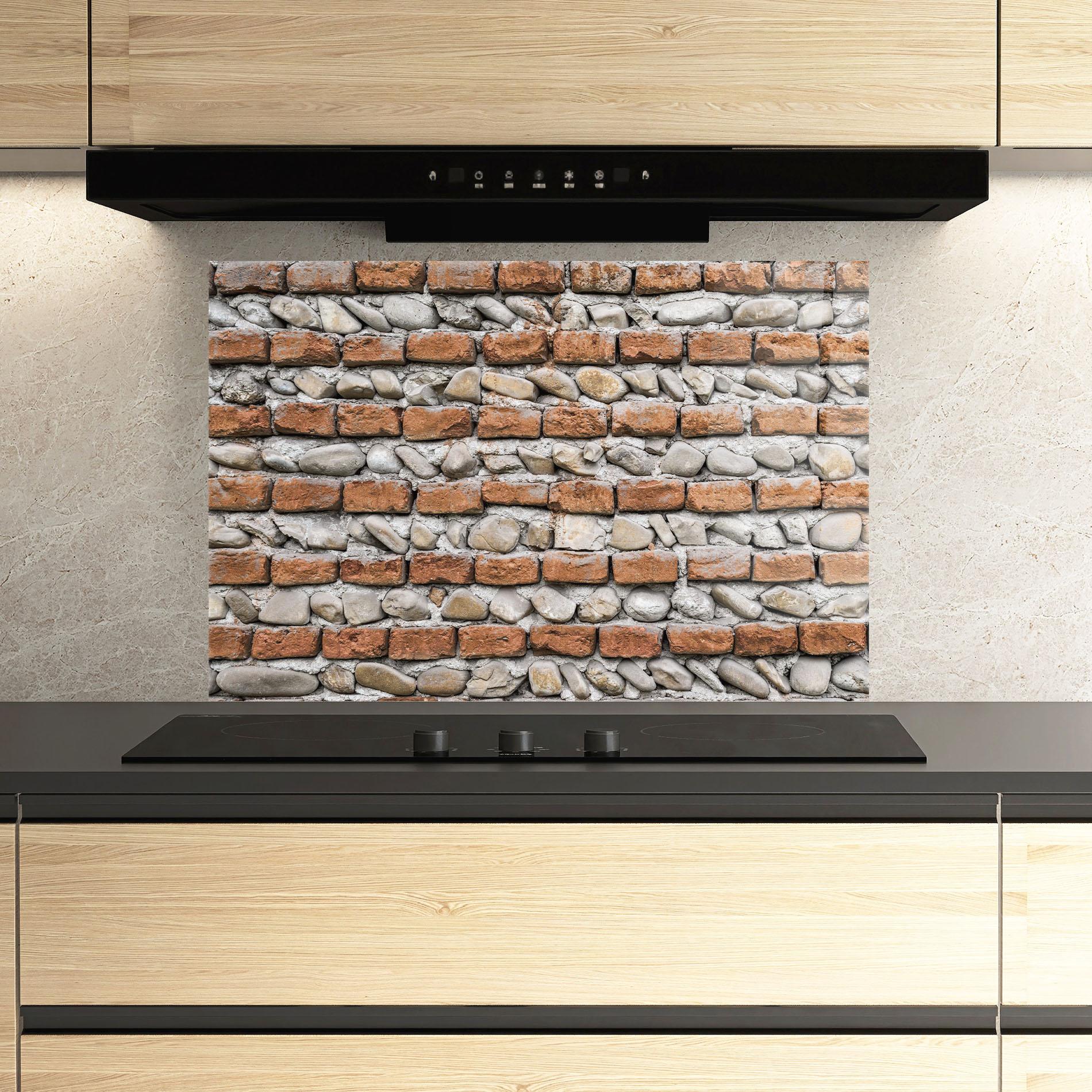 Konyhai üveg hátfal Bricks With Stones mockup 3