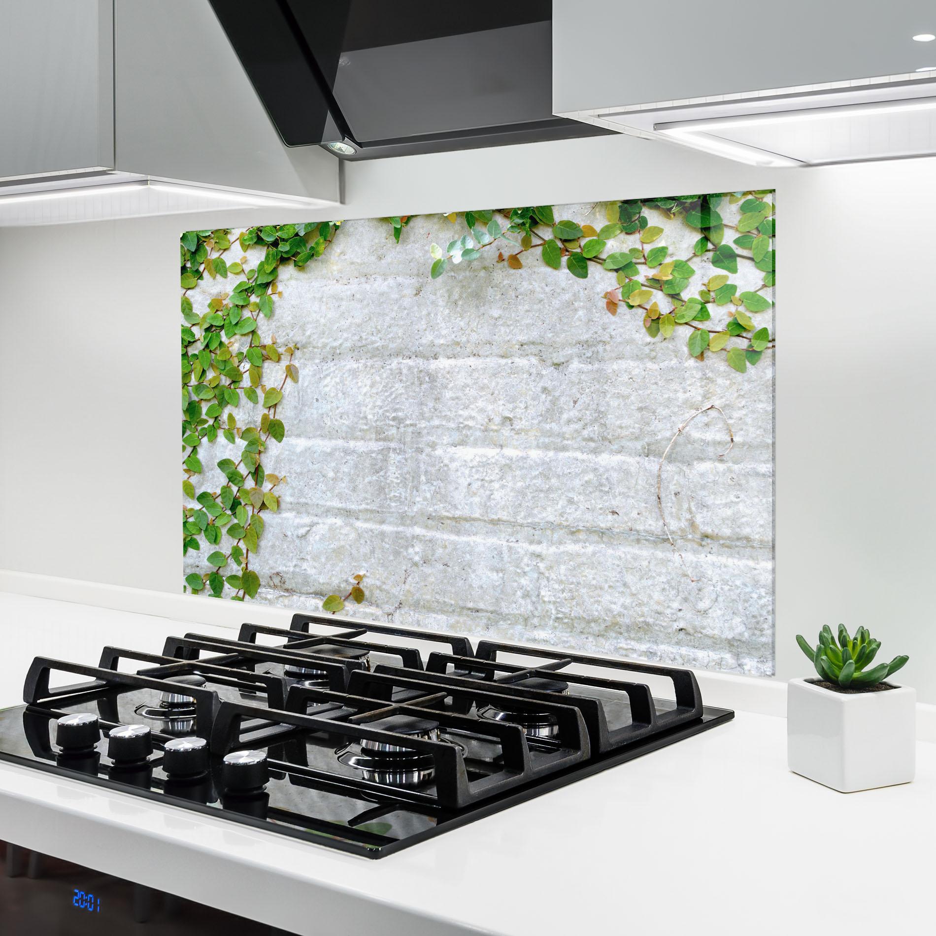 Konyhai üveg hátfal Bricks With Leaves mockup 6