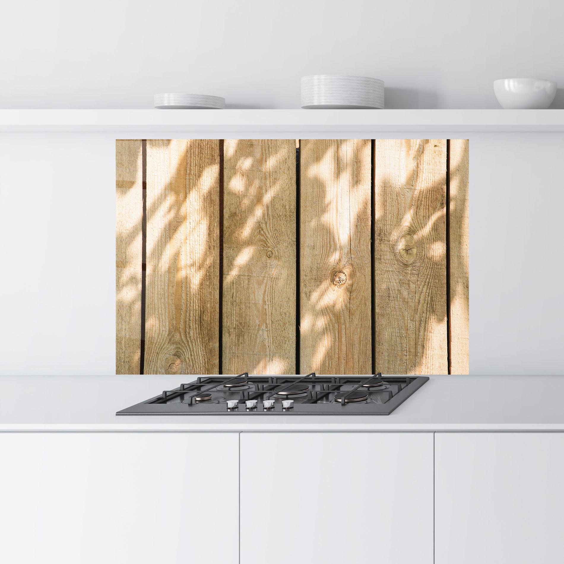 Konyhai üveg hátfal Shadows On Wood mockup 9