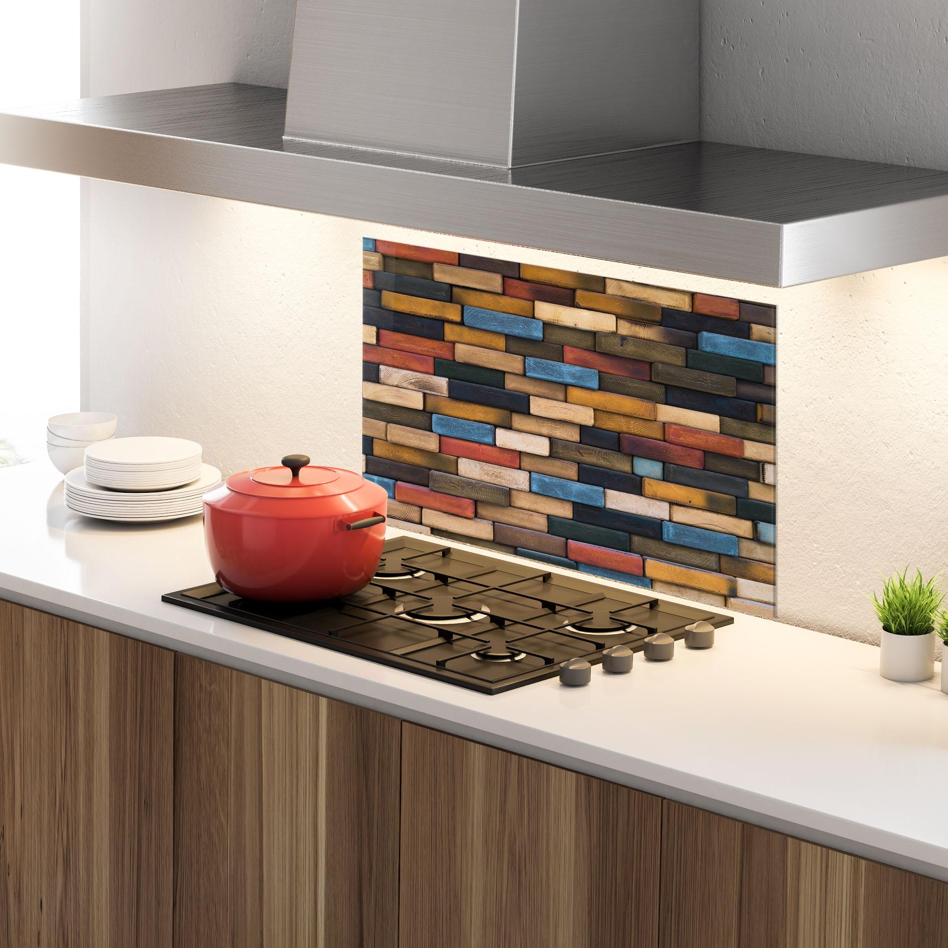 Konyhai üveg hátfal Colorul Wood mockup 4