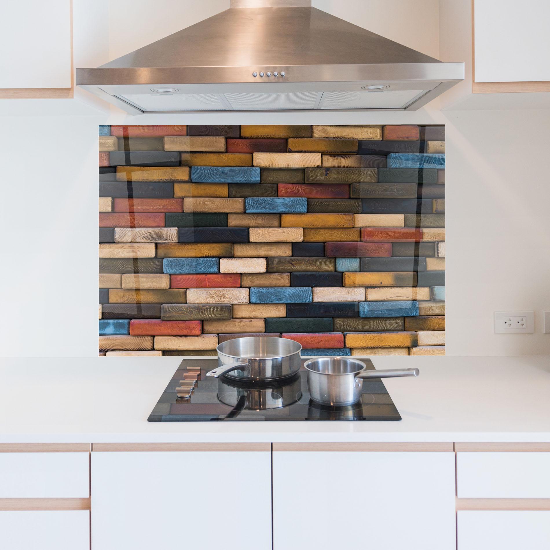 Konyhai üveg hátfal Colorul Wood mockup 5