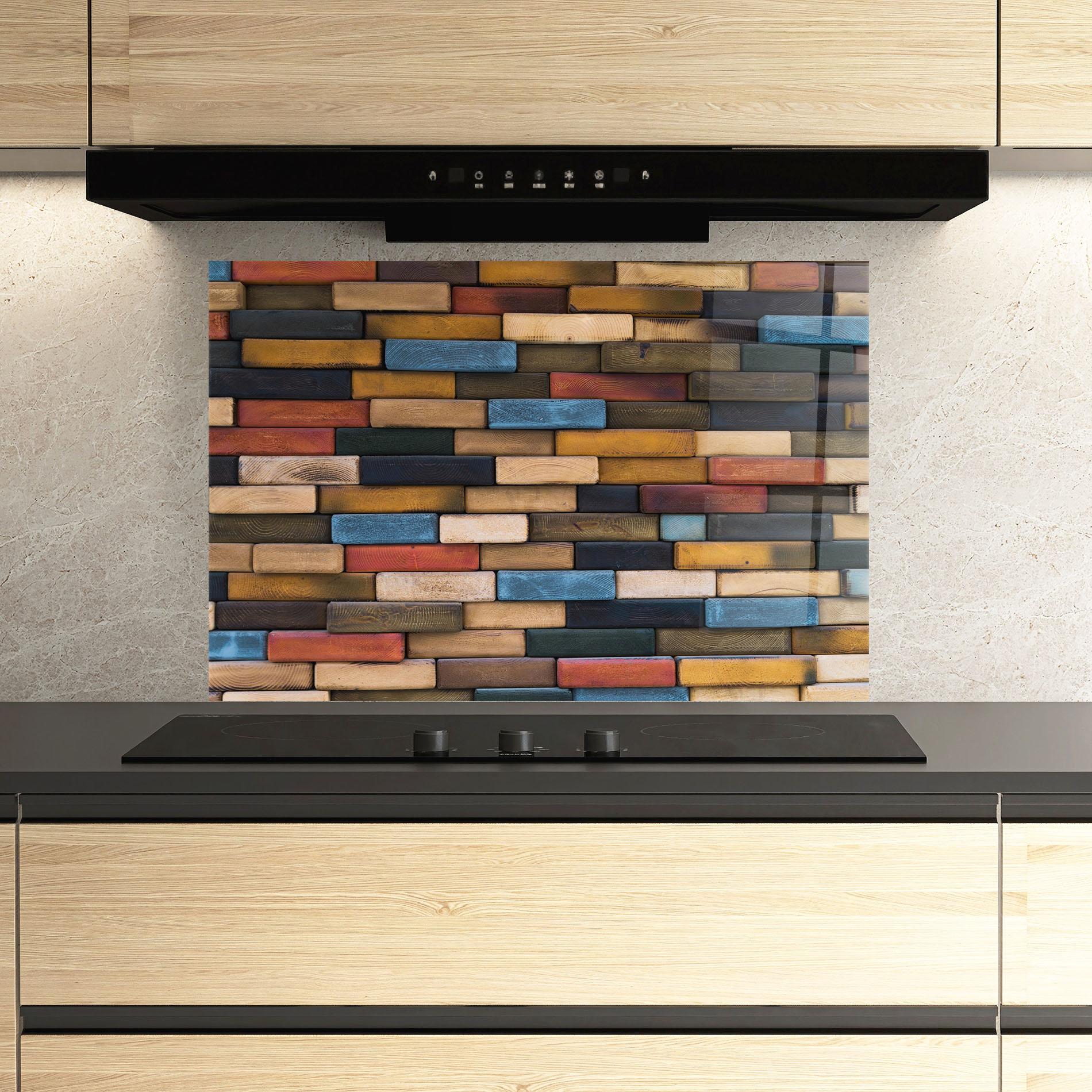 Konyhai üveg hátfal Colorul Wood mockup 3