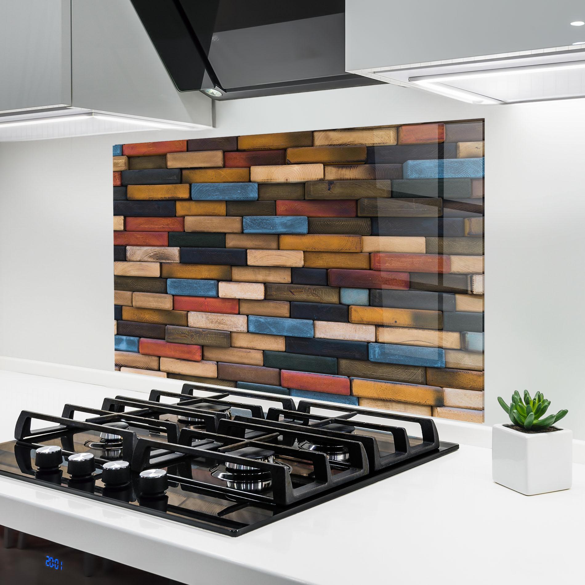 Konyhai üveg hátfal Colorul Wood mockup 6