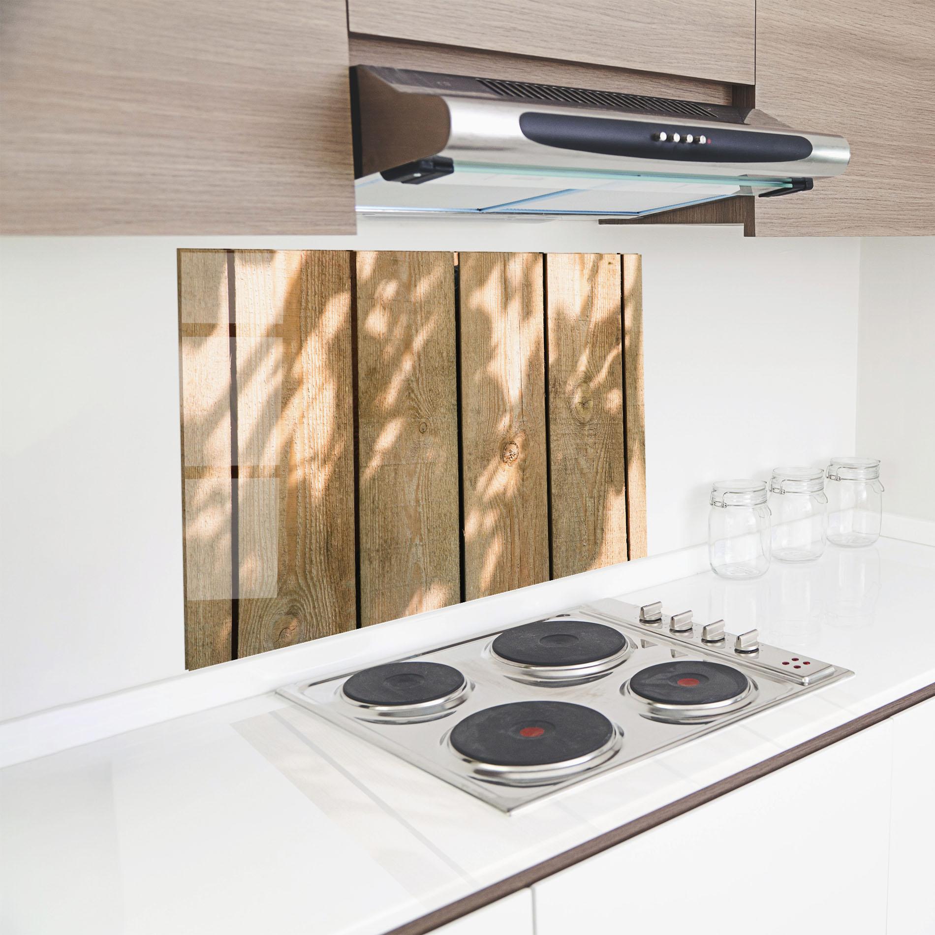 Konyhai üveg hátfal Shadows On Wood mockup 8