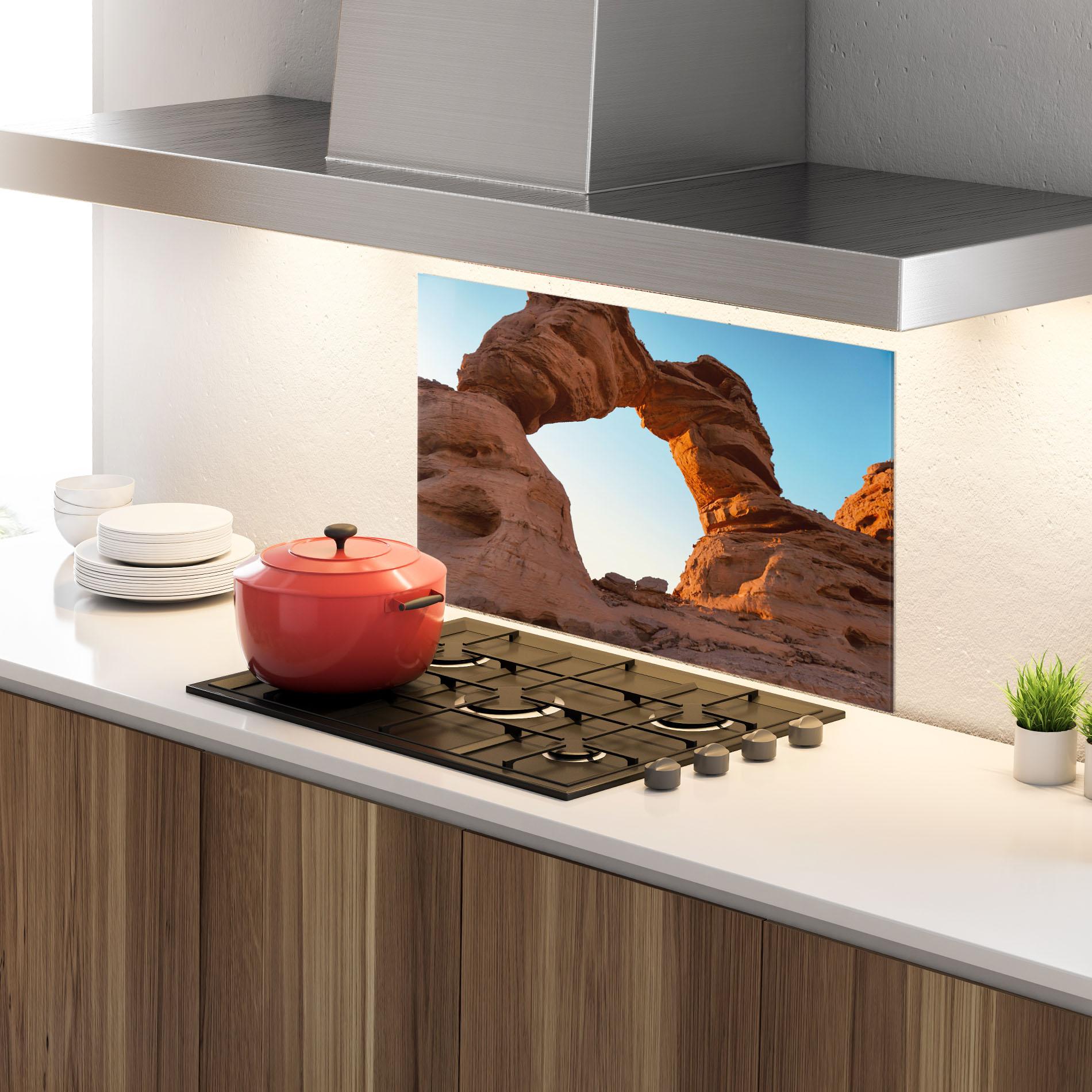 Konyhai üveg hátfal Arcade In Desert mockup 4