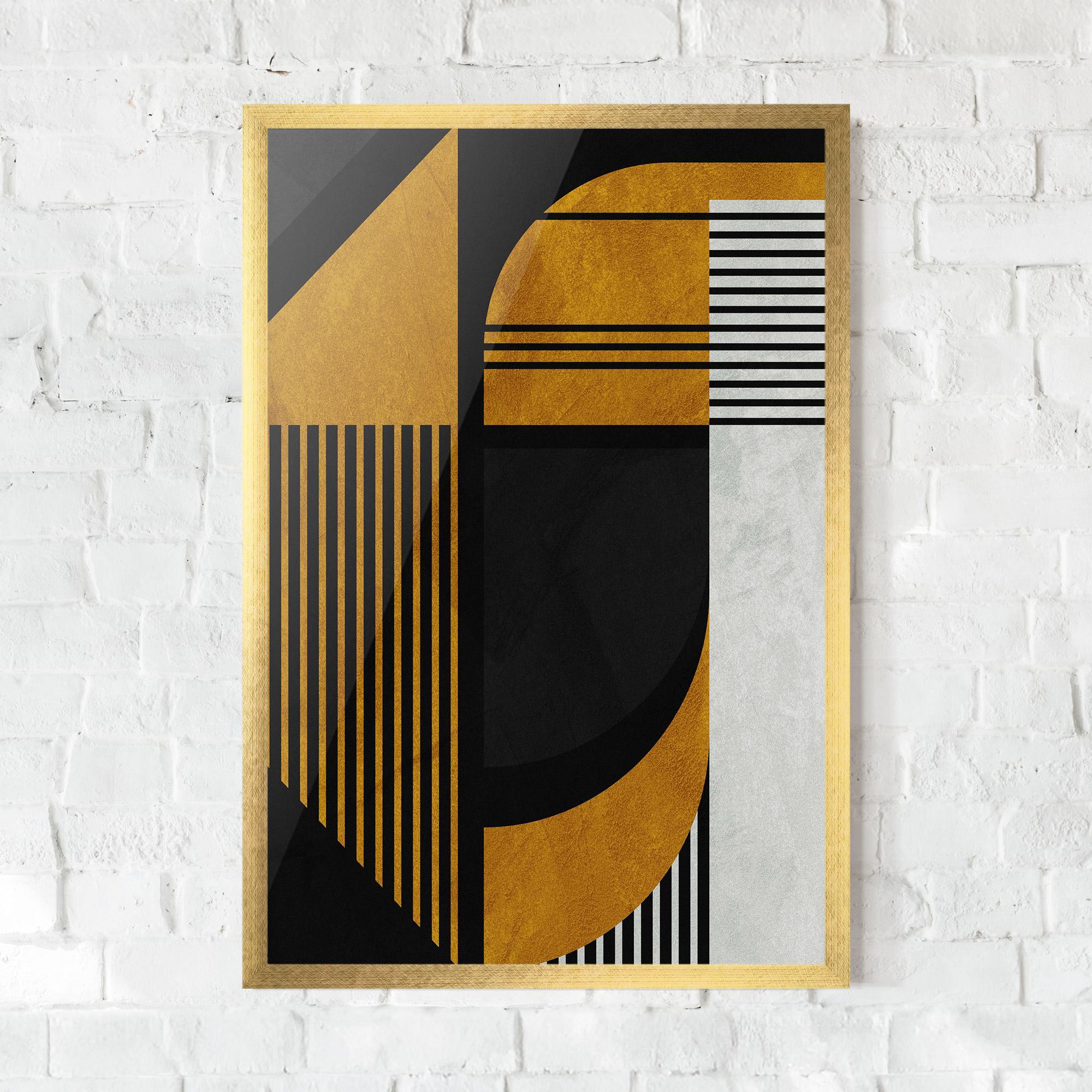 Keretezett Poszter Black Lines On Gold mockup 0