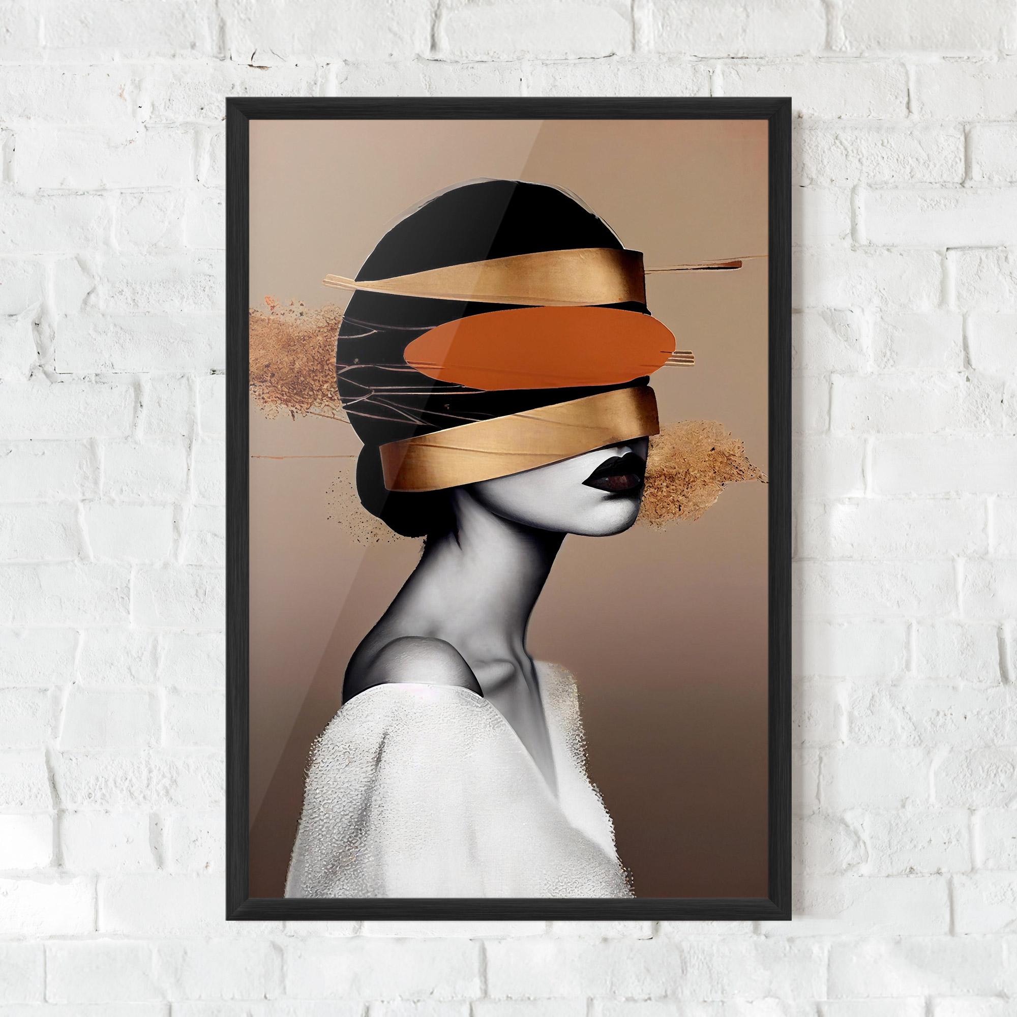 Keretezett Poszter Woman With Gold Lines mockup 0