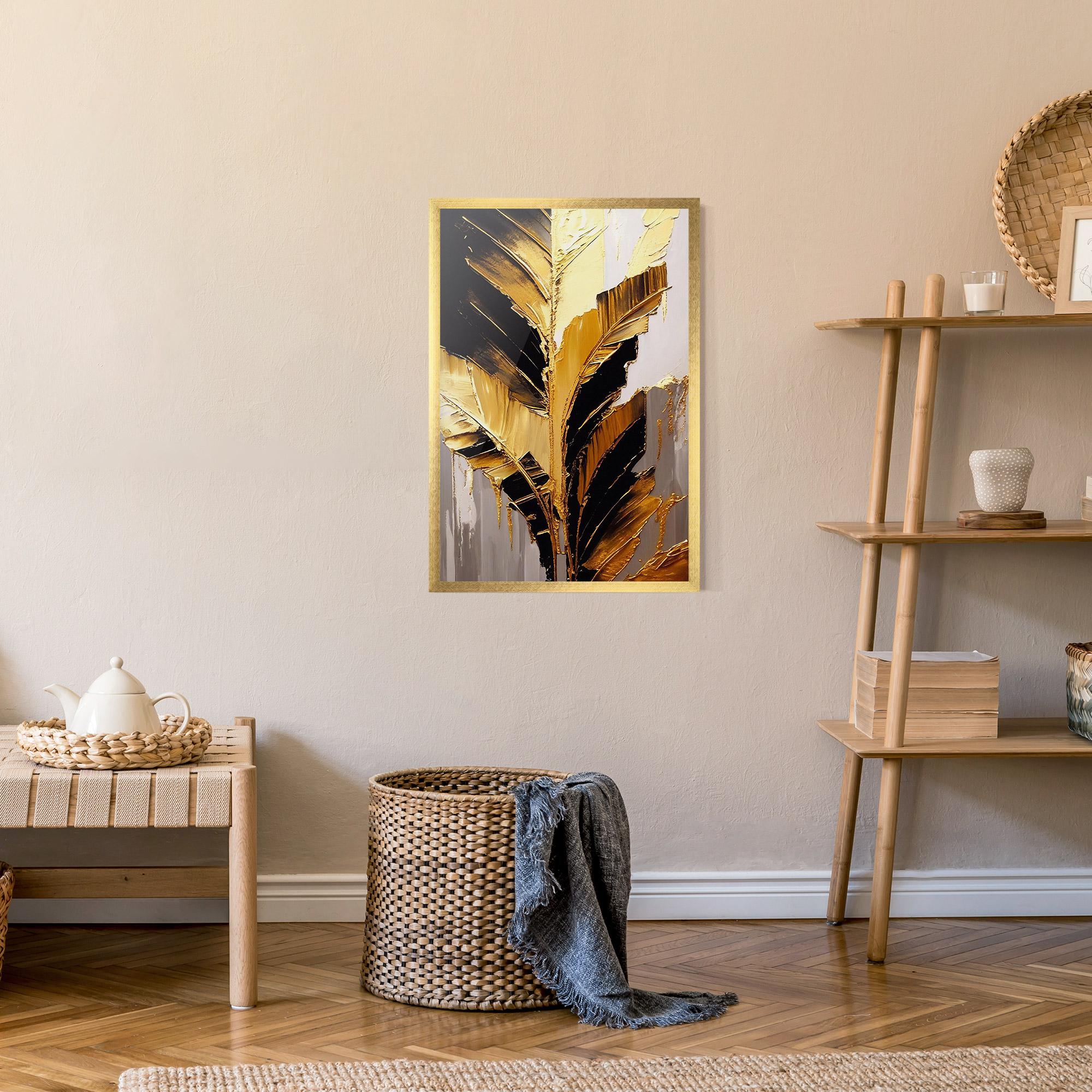 Keretezett Poszter Balck With Gold Leafs mockup 9