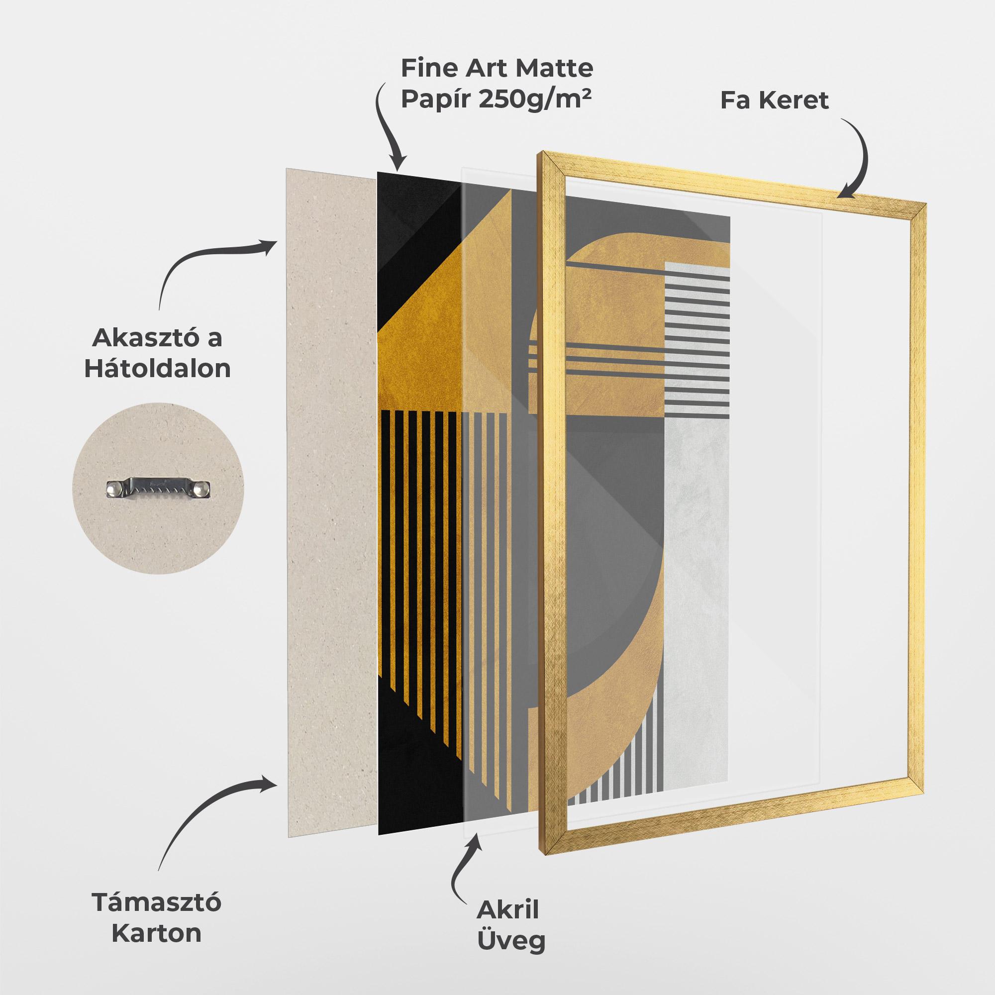 Keretezett Poszter Black Lines On Gold mockup 1