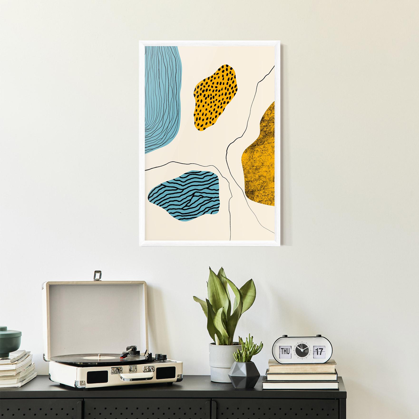 Keretezett Poszter Abstract Lines On Blue mockup 2