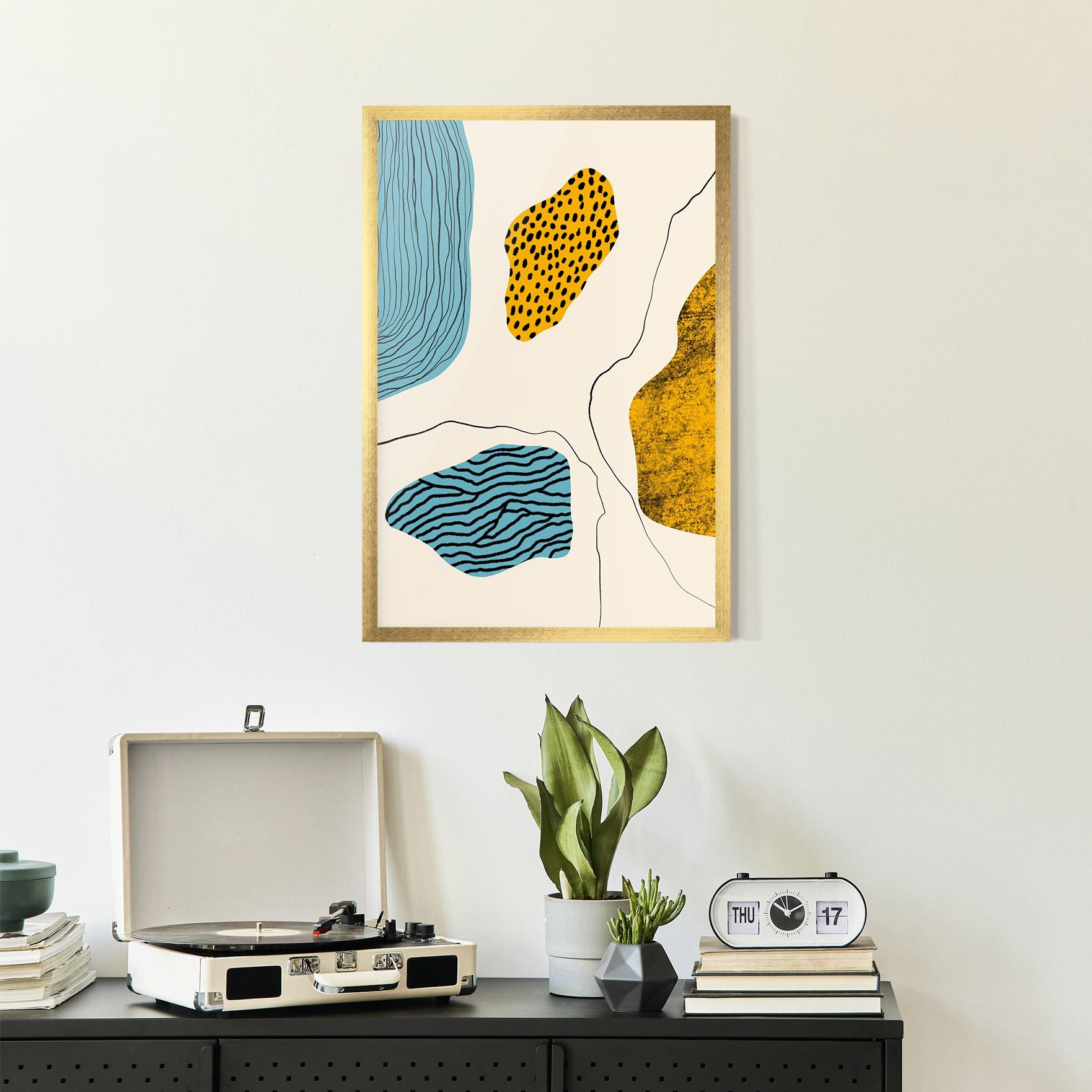 Keretezett Poszter Abstract Lines On Blue mockup 2